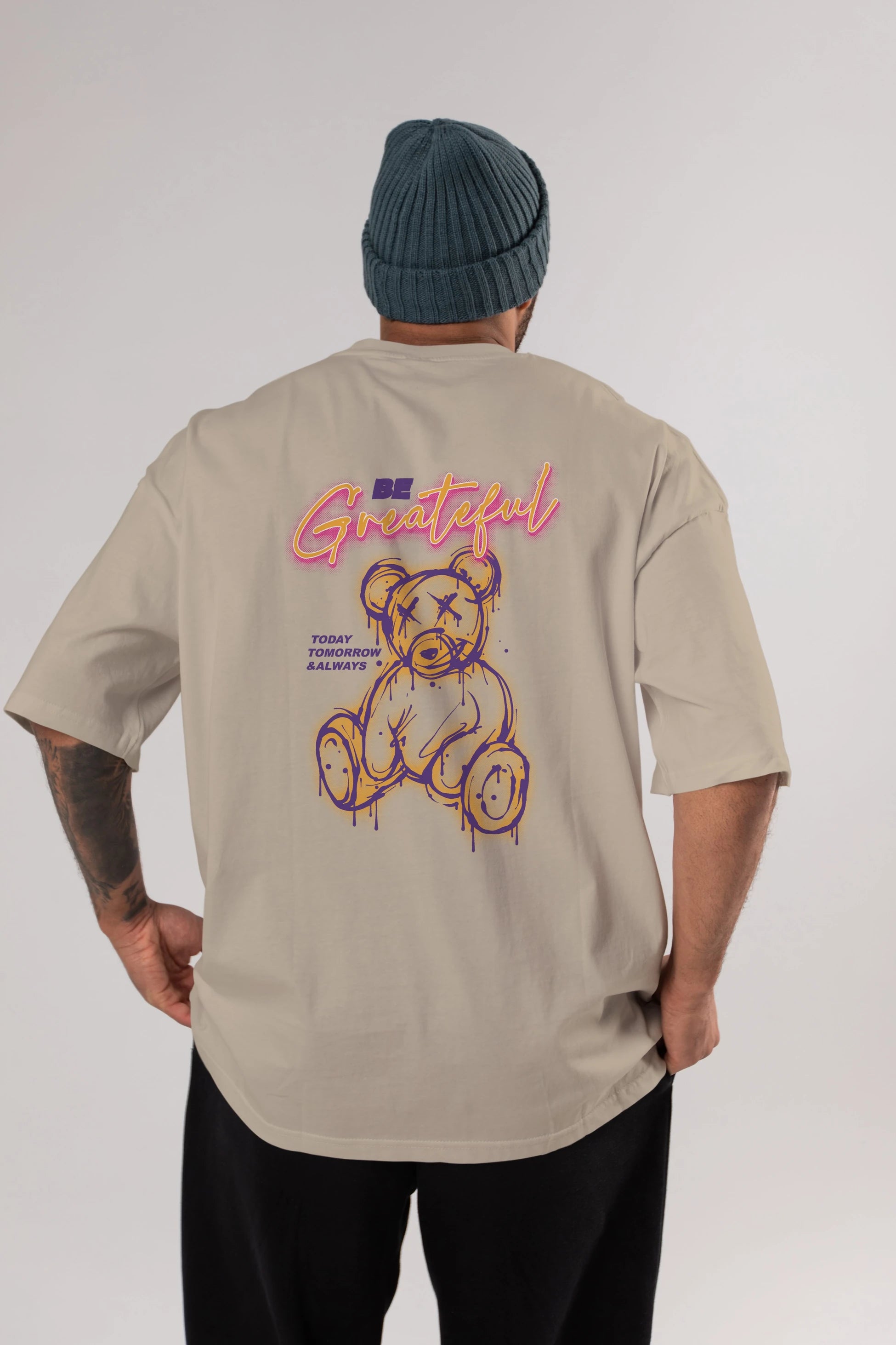 Be Greateful Bear Arka Baskılı Oversize t-shirt Erkek Kadın Unisex