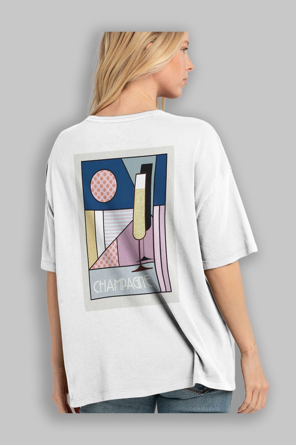 Champagne Arka Baskılı Oversize t-shirt Erkek Kadın Unisex %100 Pamuk Bisiklet Yaka tişort