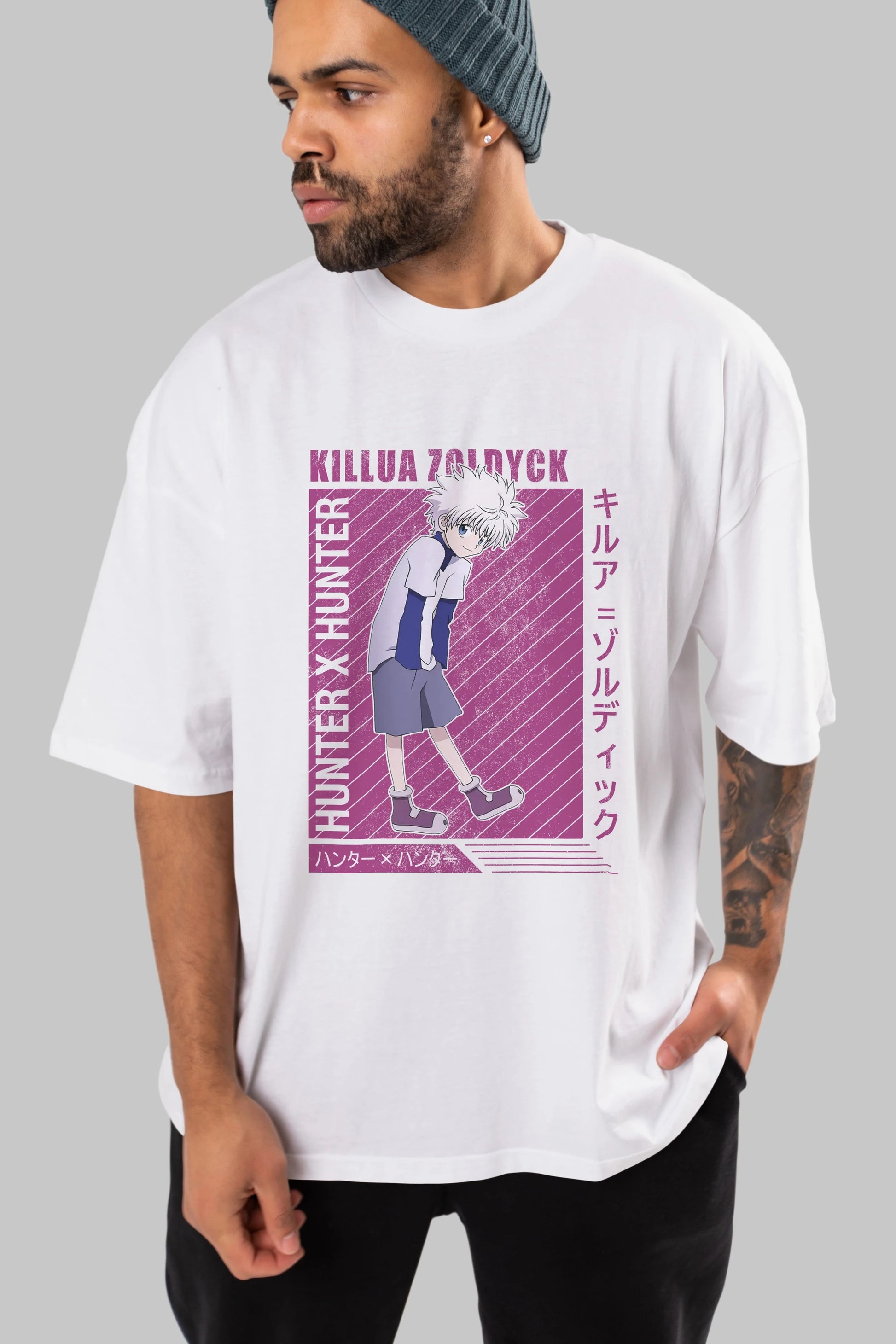 Killua Zoldyck 3 1 Anime Ön Baskılı Oversize t-shirt %100 pamuk Erkek Kadın Unisex