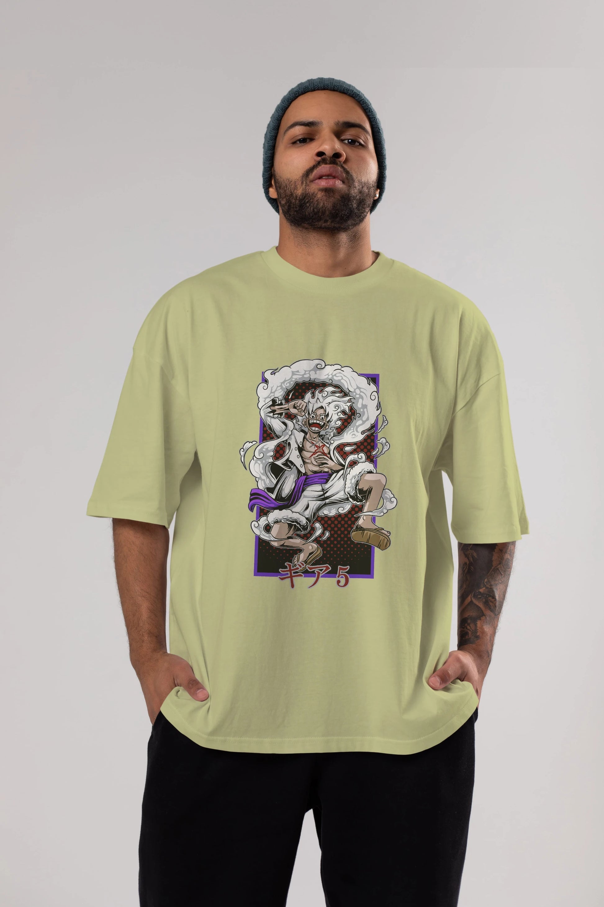 LUFFY GEAR 5 RECUADRO Anime Ön Baskılı Oversize t-shirt %100 pamuk Erkek Kadın Unisex