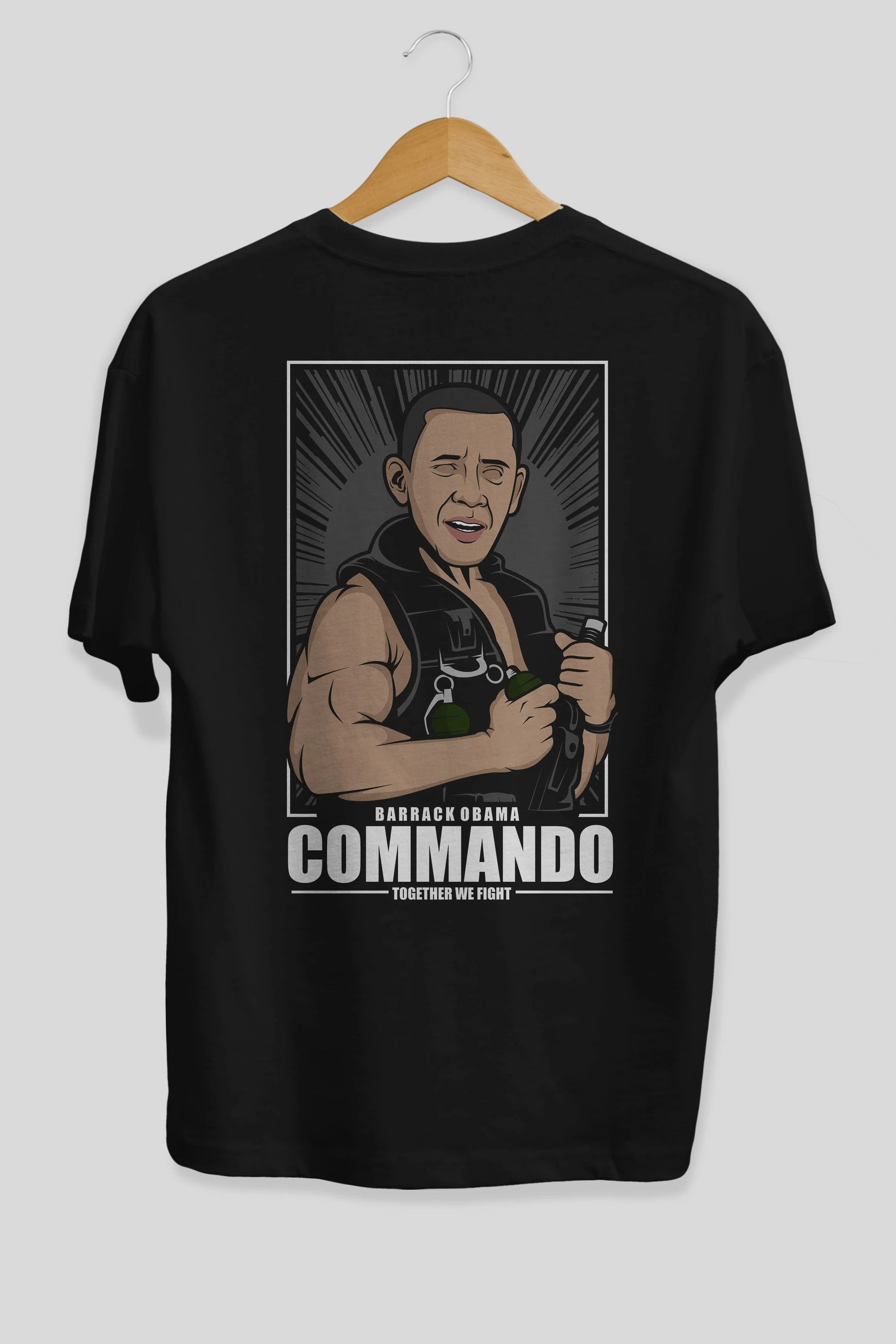 Obama Commando Arka Baskılı Oversize t-shirt Erkek Kadın Unisex %100 Pamuk tişort