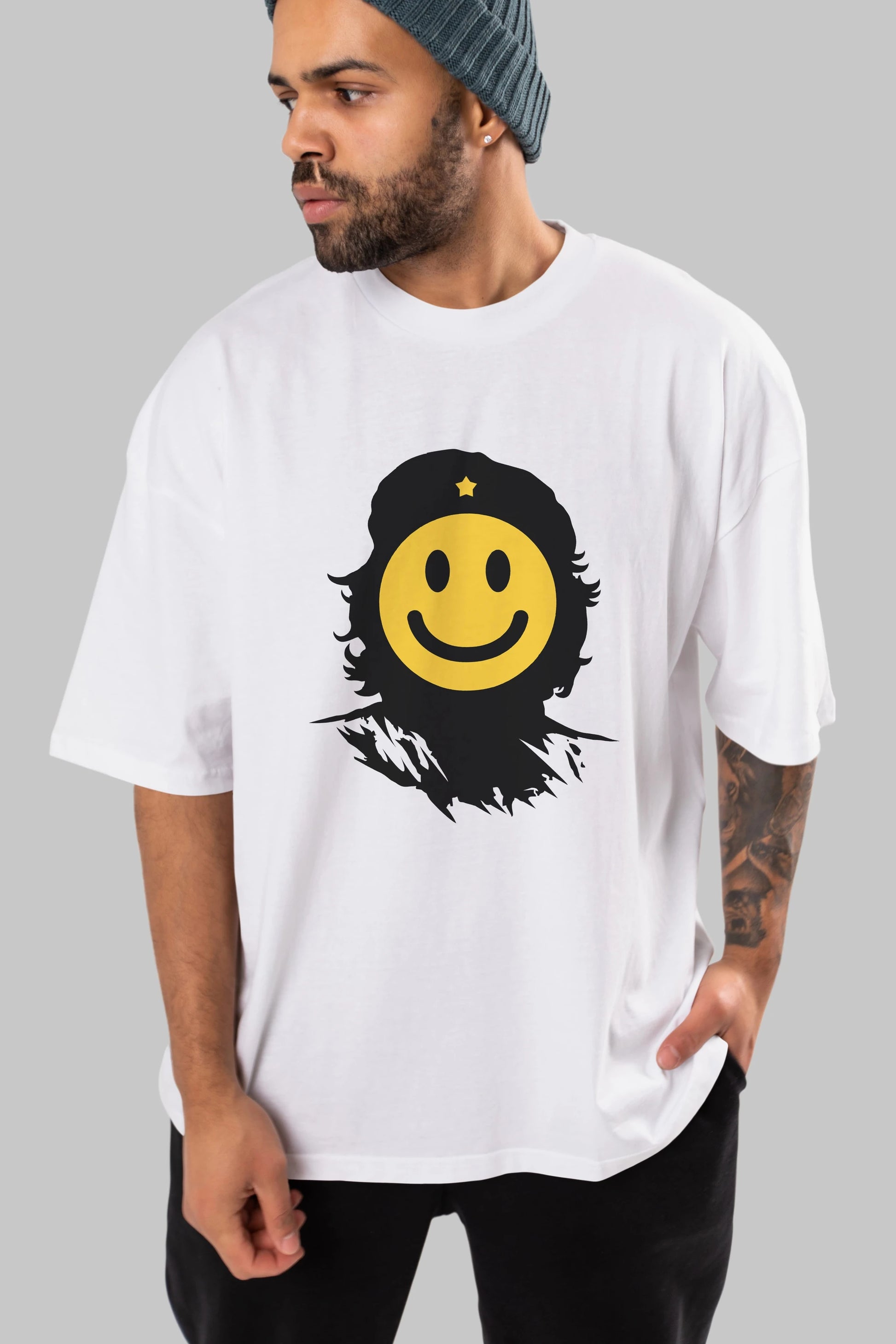 Che Smile Ön Baskılı Oversize t-shirt %100 pamuk Erkek Kadın Unisex