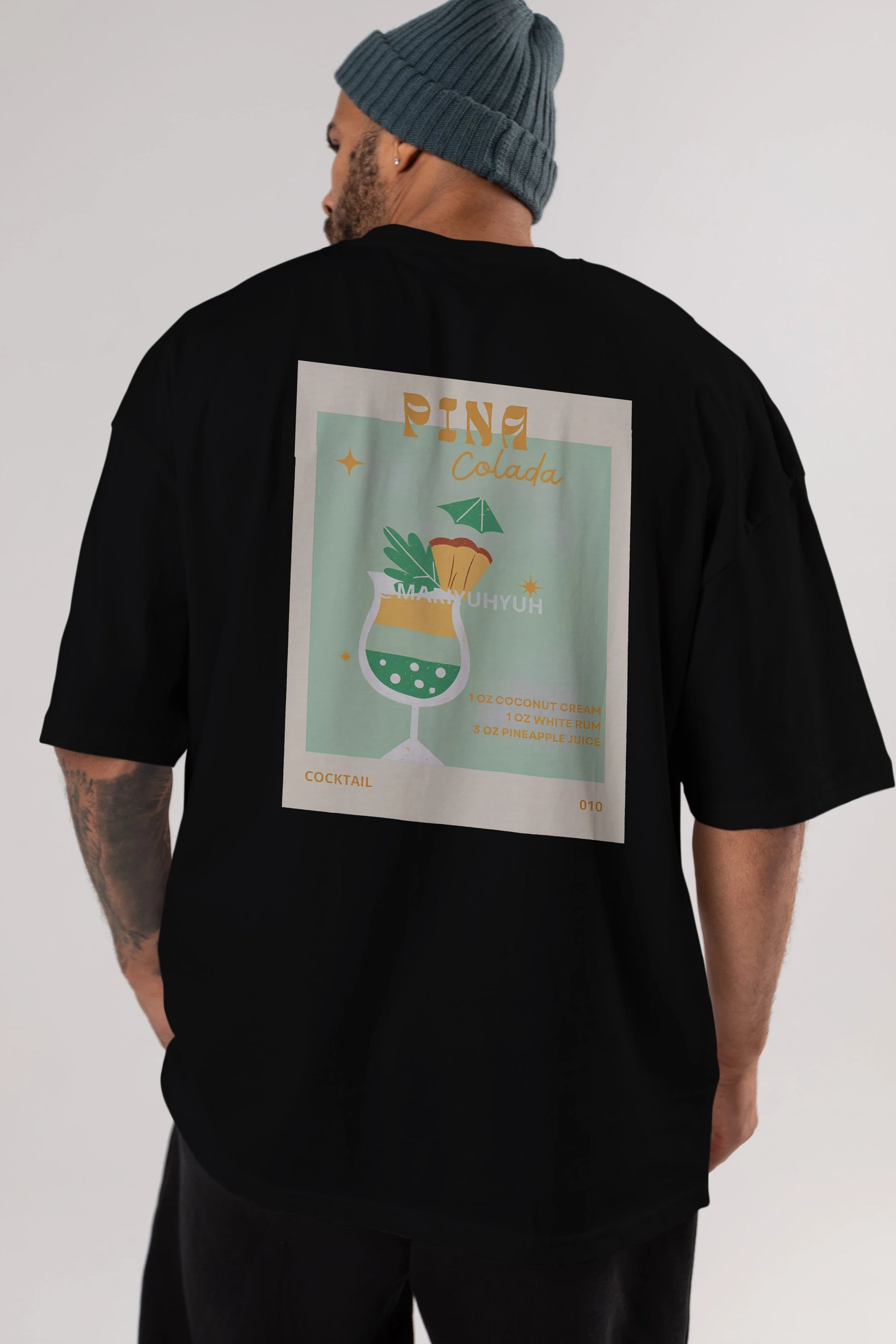 Pina Colada Arka Baskılı Oversize t-shirt Erkek Kadın Unisex %100 Pamuk Bisiklet Yaka tişort