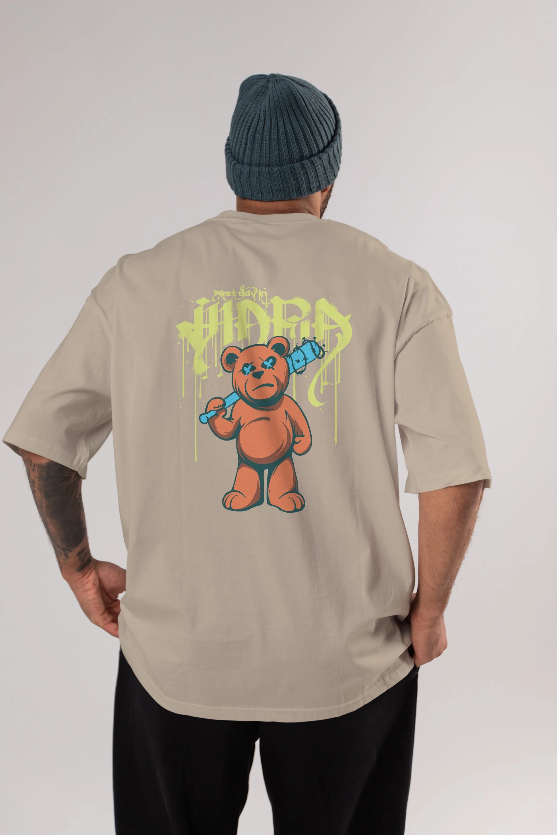 Hidra Bear Arka Baskılı Oversize t-shirt Erkek Kadın Unisex