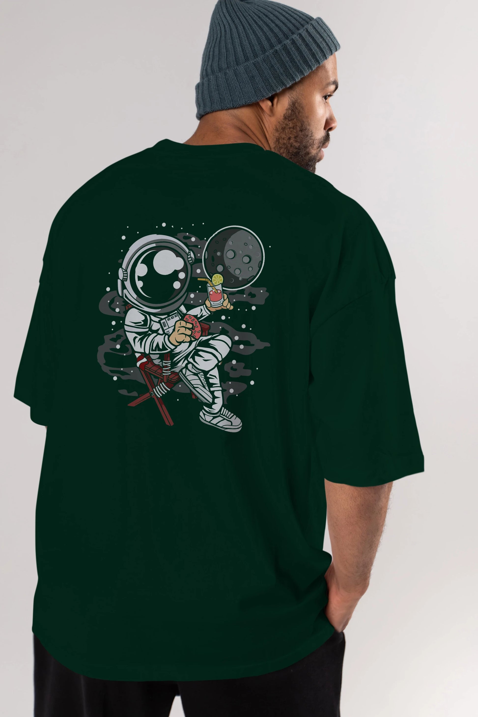 Holiday Astronaut Arka Baskılı Oversize t-shirt Erkek Kadın Unisex