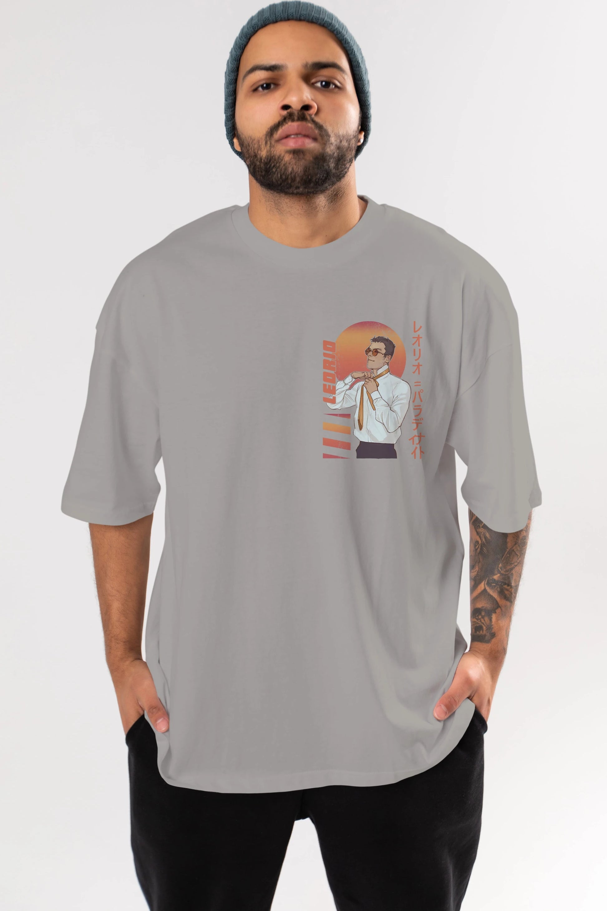 Leorio Paladiknight 5 (2) Ön Sol Baskılı Oversize t-shirt Erkek Kadın Unisex %100 Pamuk Bisiklet Yaka tişort