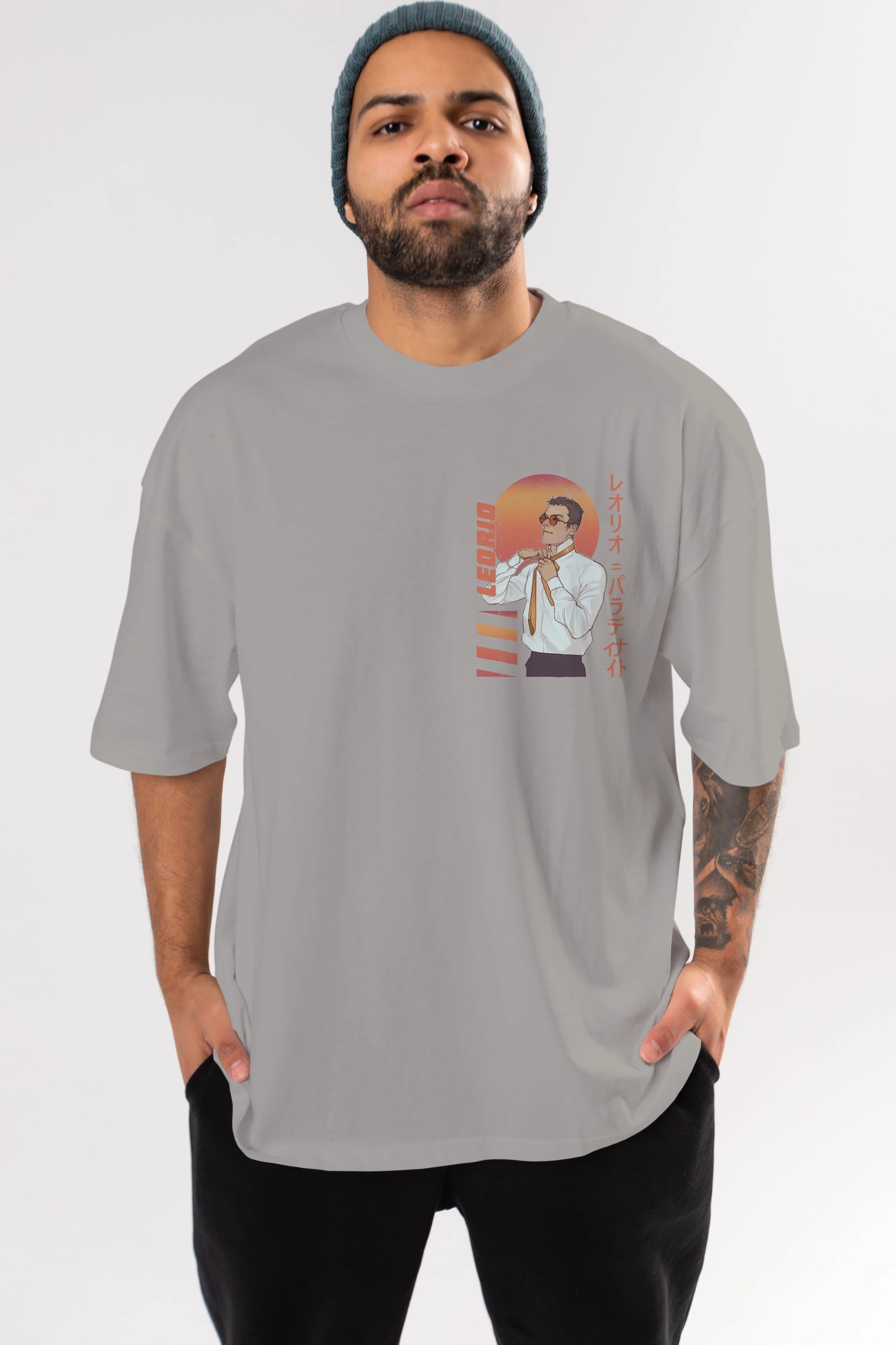 Leorio Paladiknight 5 (2) Ön Sol Baskılı Oversize t-shirt Erkek Kadın Unisex %100 Pamuk Bisiklet Yaka tişort