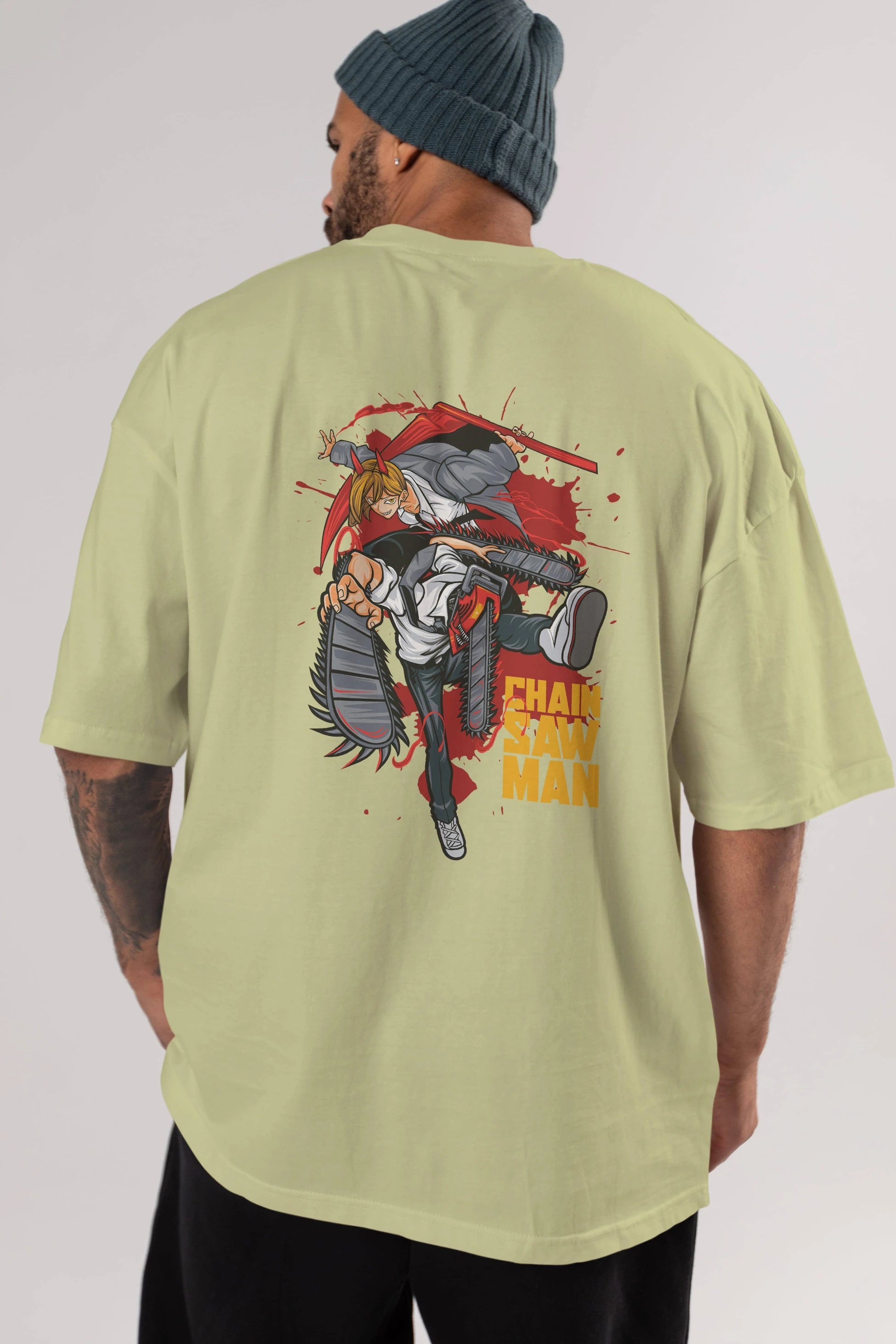 DENJI and POWER Anime Arka Baskılı Oversize t-shirt Erkek Kadın Unisex