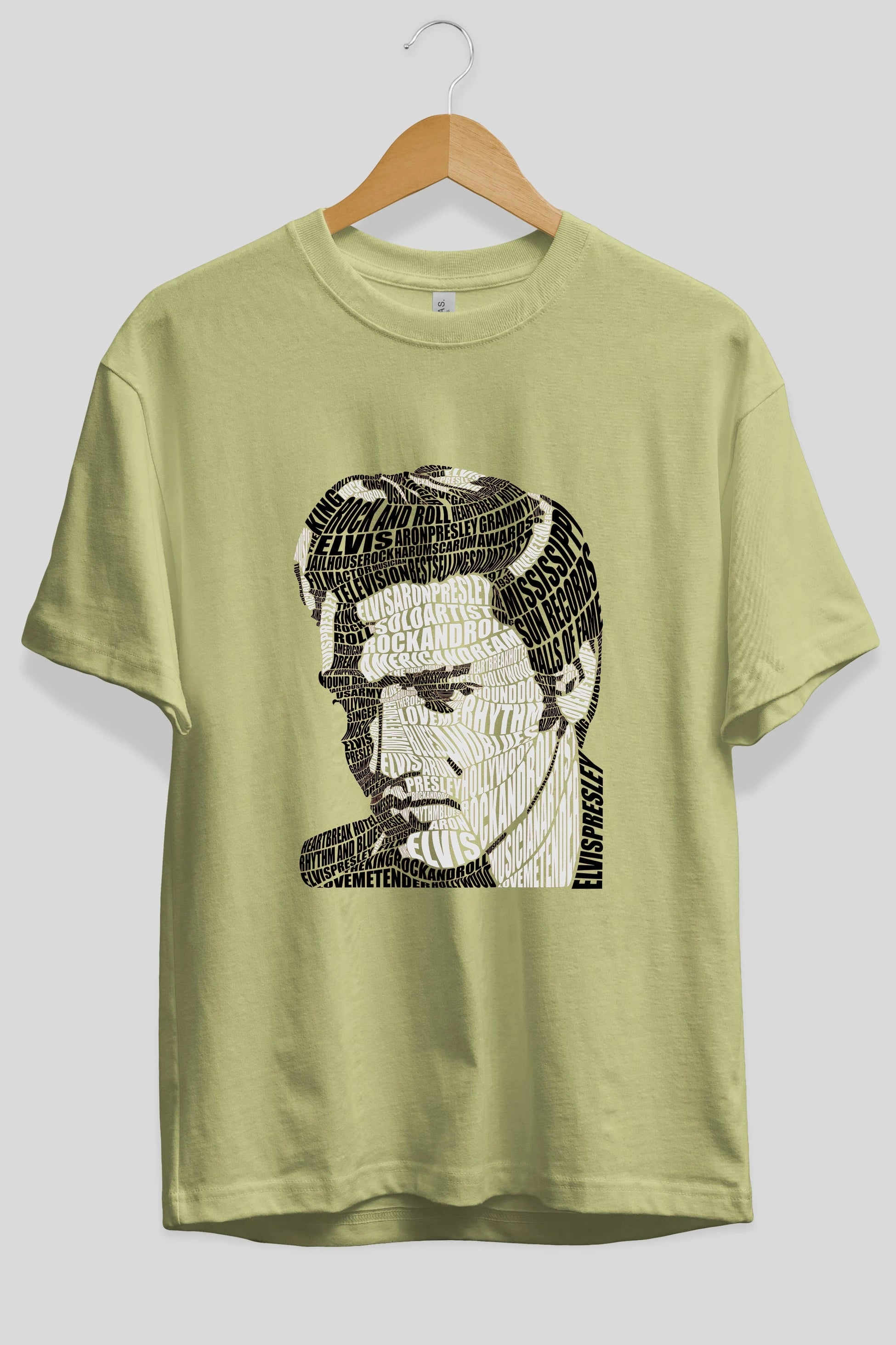 Elvis Presley Calligram Ön Baskılı Oversize t-shirt %100 pamuk Erkek Kadın Unisex