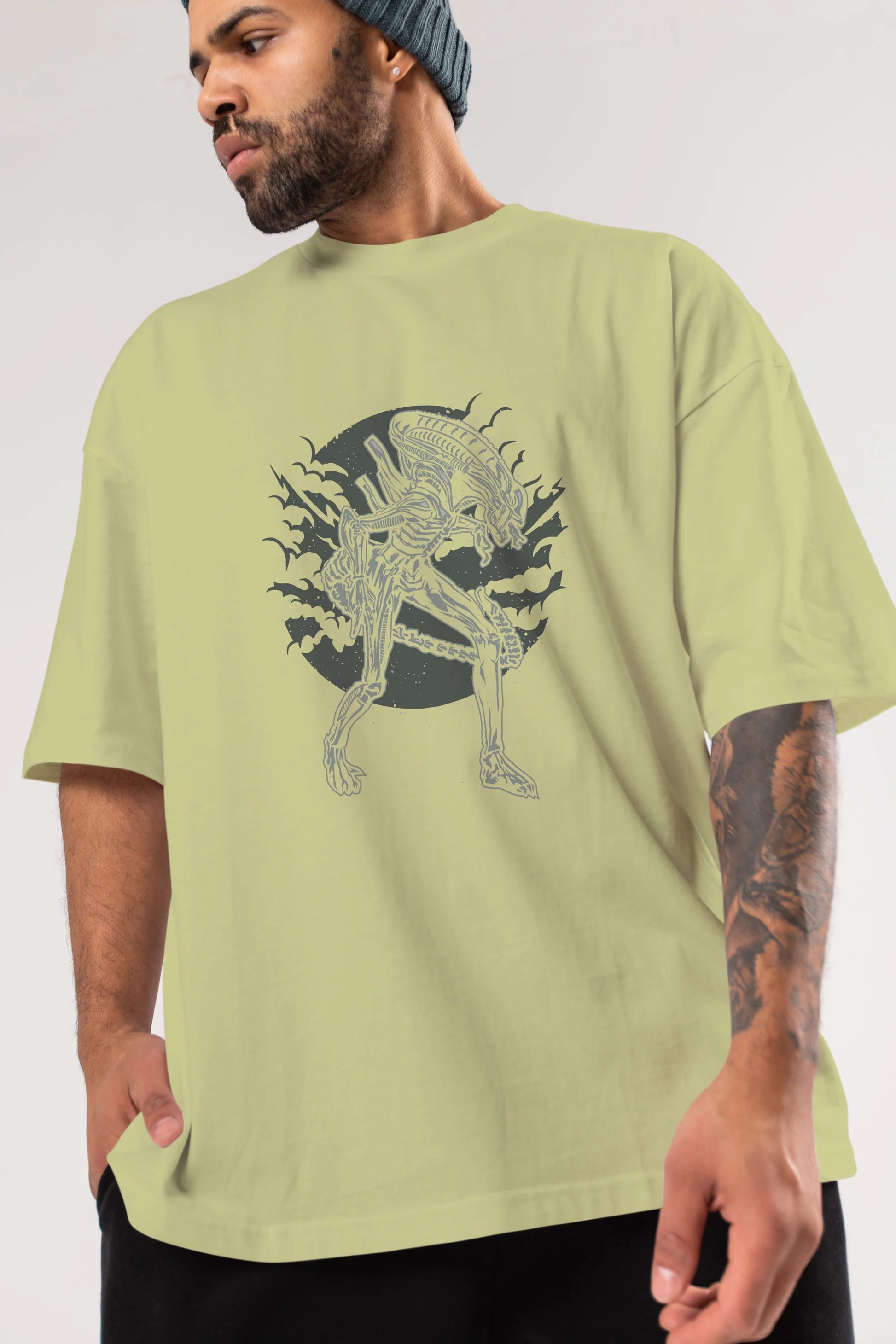 Xenomorph Ön Baskılı Oversize t-shirt Erkek Kadın Unisex %100 Pamuk tişort