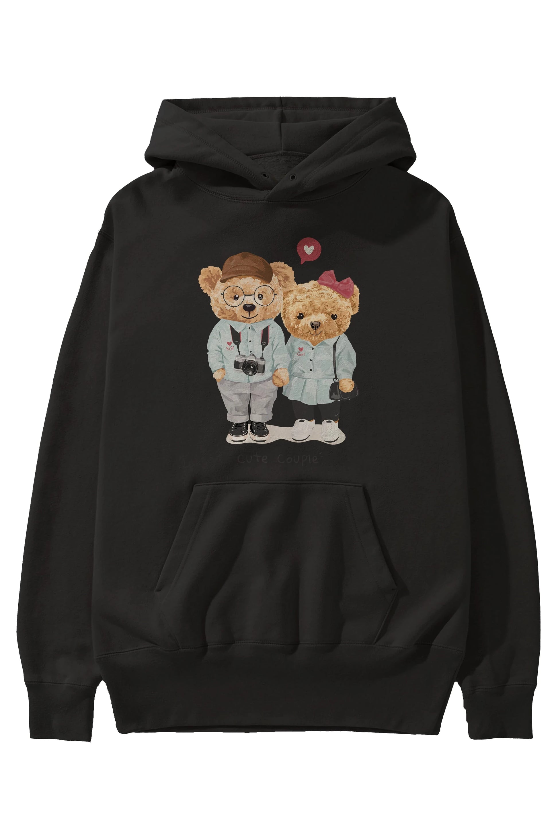 Teddy Bear Cute Couple Ön Baskılı Hoodie Oversize Kapüşonlu Sweatshirt Erkek Kadın Unisex