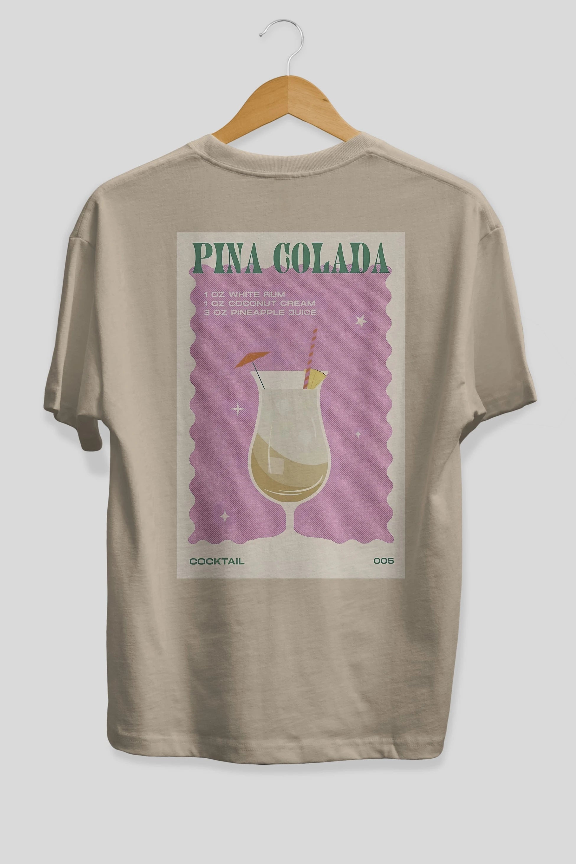 Pina Colada 3 Arka Baskılı Oversize t-shirt Erkek Kadın Unisex %100 Pamuk Bisiklet Yaka tişort