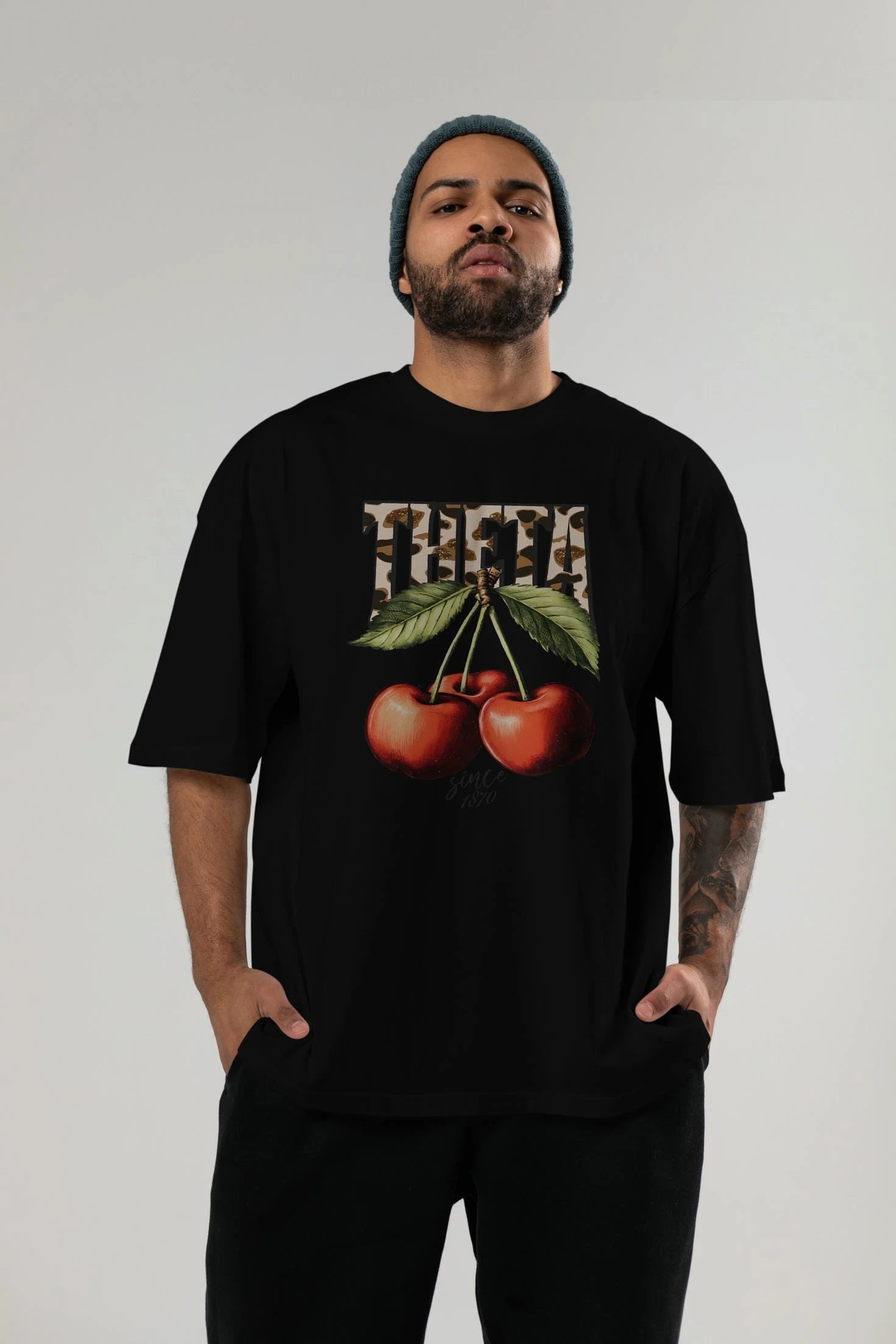 Cherry Cherries 9 Ön Baskılı Oversize t-shirt Erkek Kadın Pamuk Bisiklet Yaka tişort