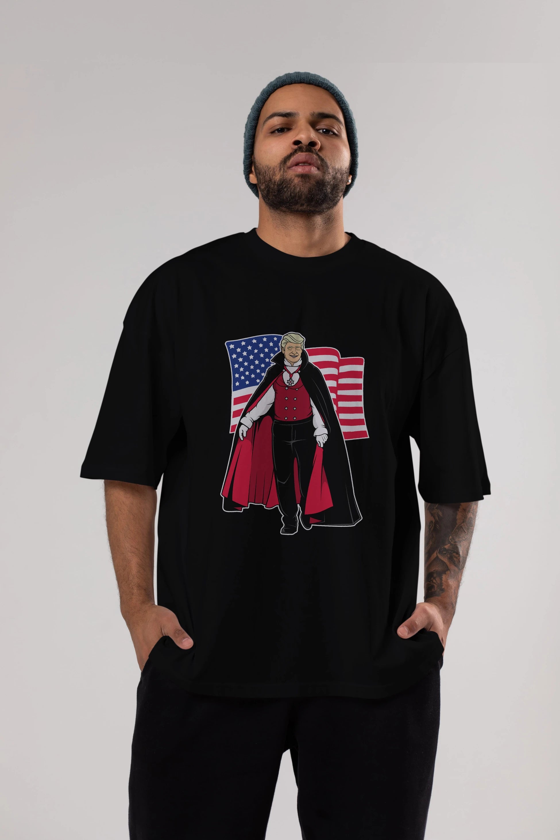 Trump Dracula Ön Baskılı Oversize t-shirt Erkek Kadın Unisex %100 Pamuk tişort