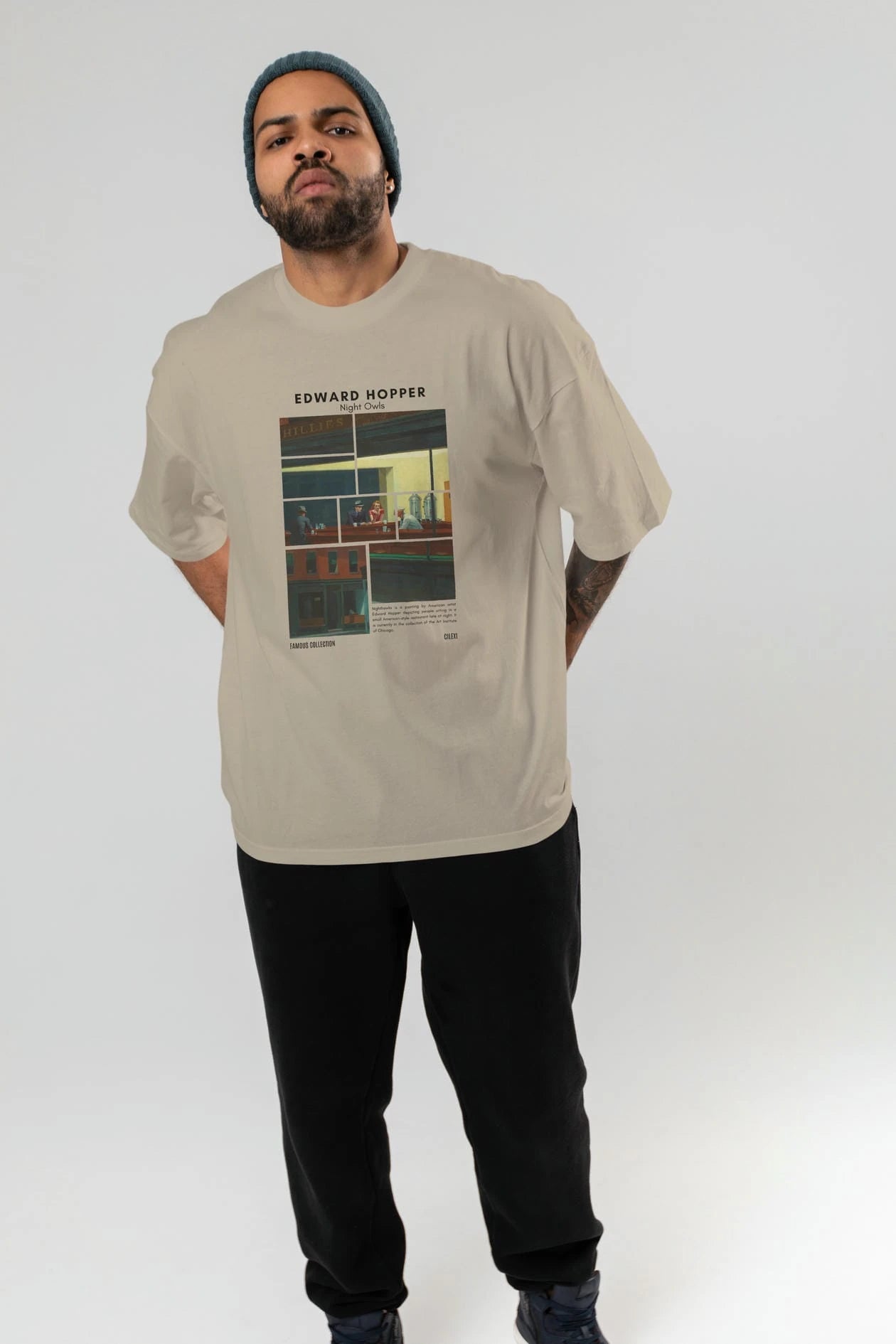 Edward Hopper Night Owls ön Baskılı Oversize t-shirt Erkek Kadın Bisiklet Yaka Pamuk tişort