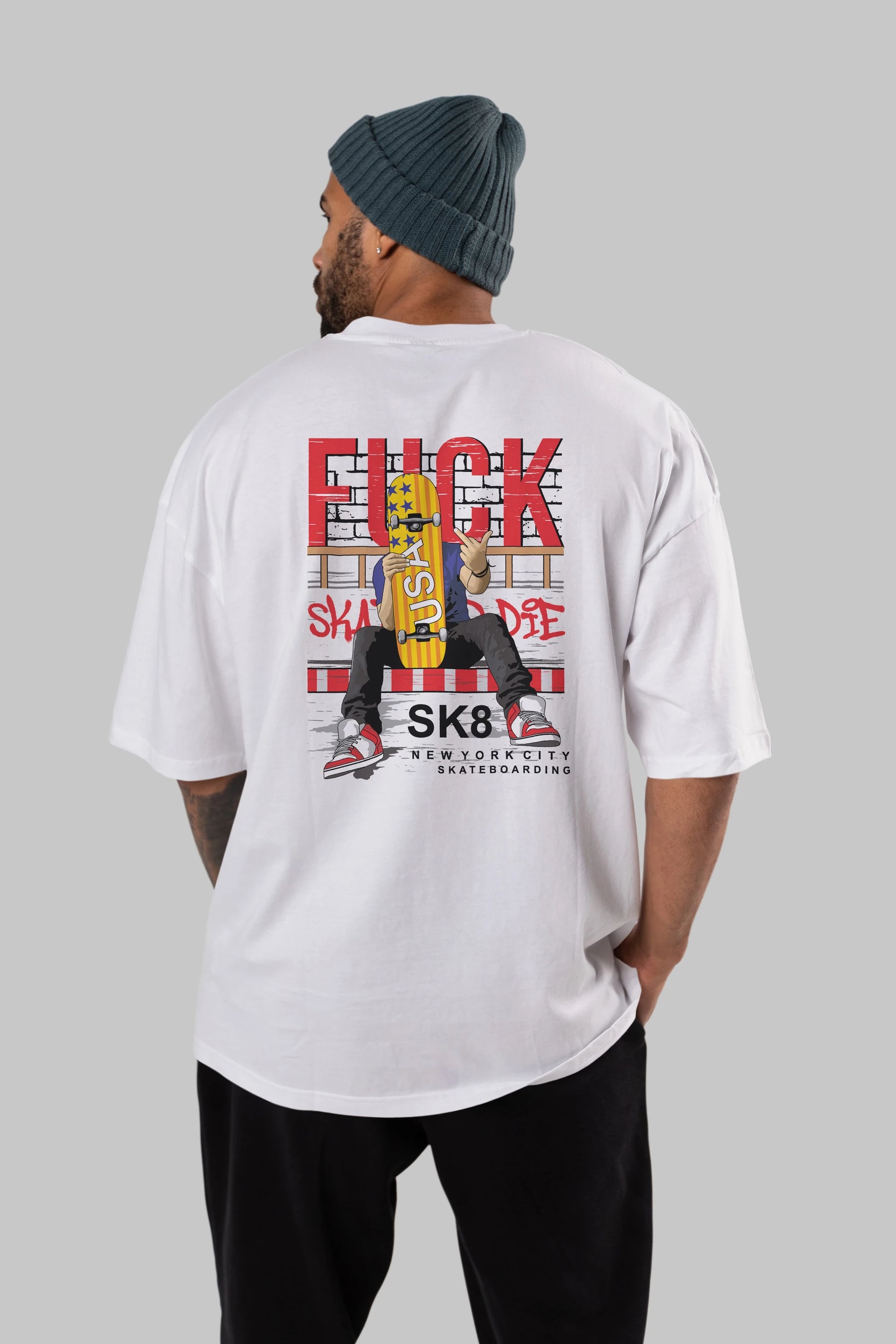 Skate or Die Arka Baskılı Oversize t-shirt Erkek Kadın Unisex