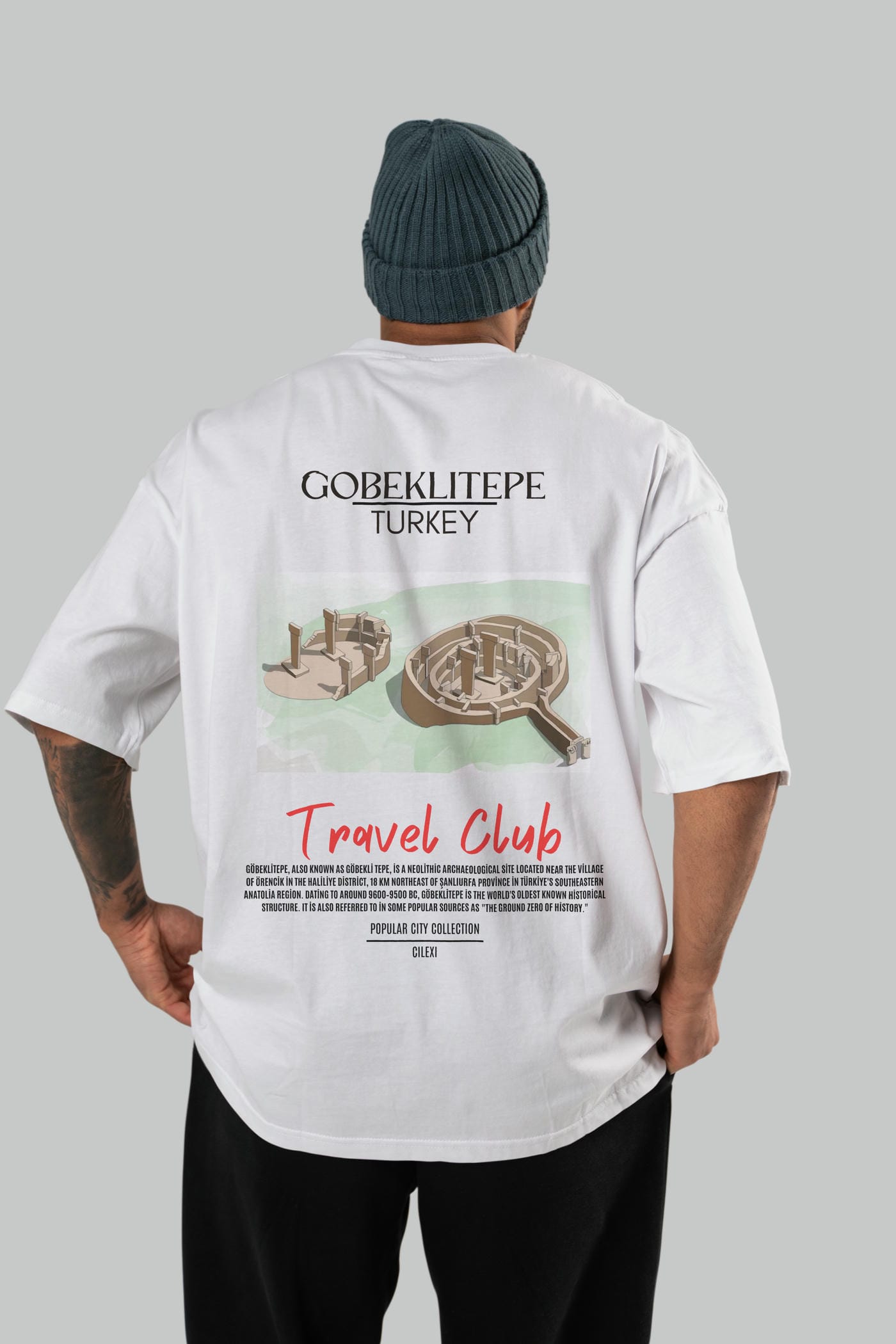 Gobeklitepe Turkey Arka Baskılı Oversize t-shirt Erkek Kadın Pamuk Bisiklet Yaka tişort