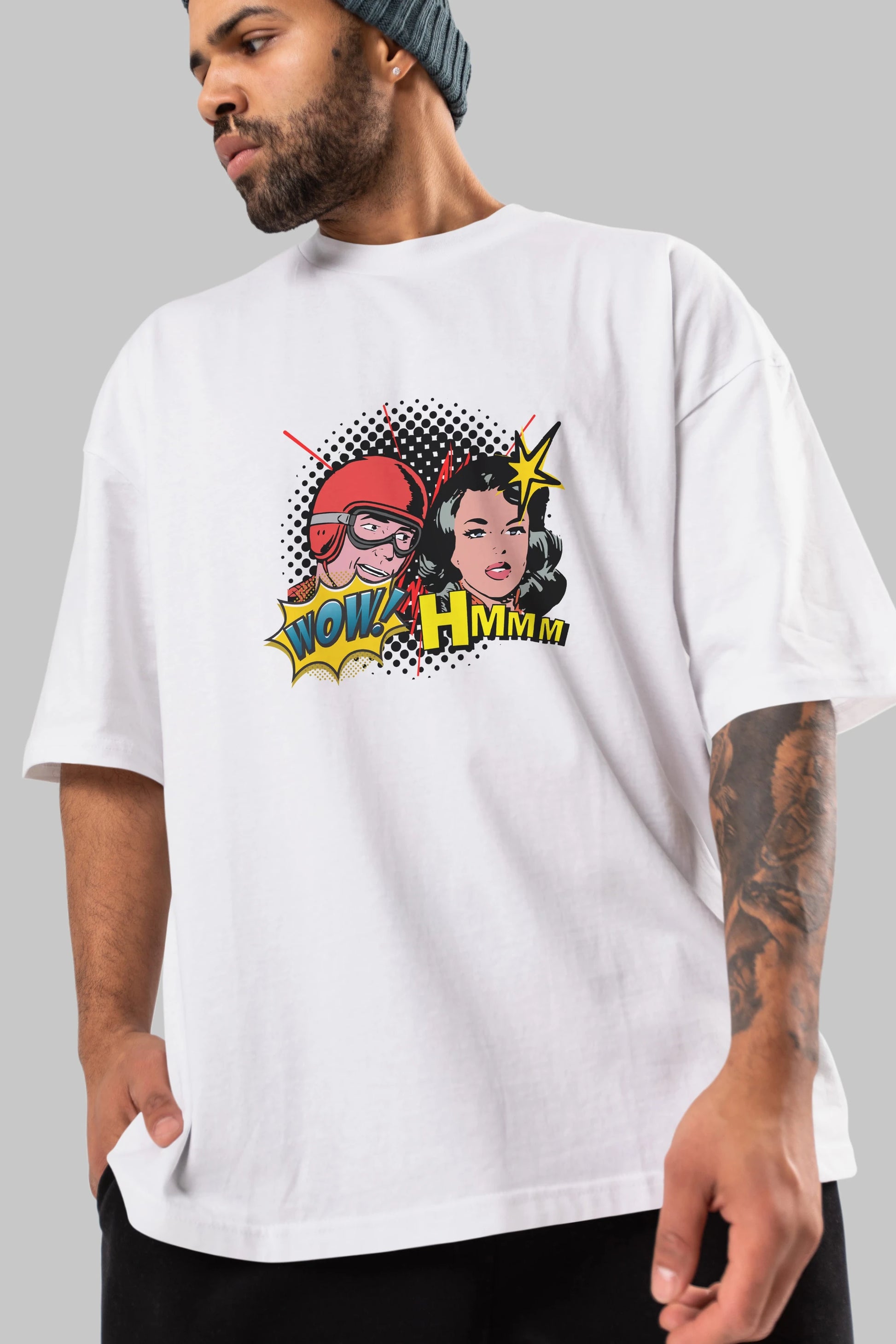 Comic Wow Yazılı Ön Baskılı Oversize t-shirt Erkek Kadın Unisex
