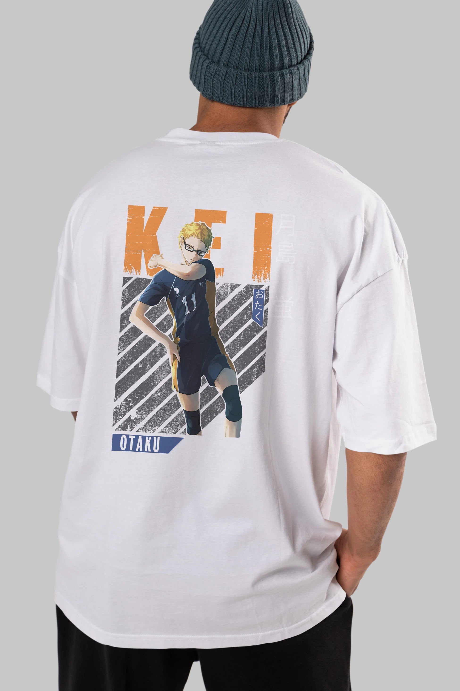 Kei Tsukishima 2 Anime Arka Baskılı Oversize t-shirt Erkek Kadın Unisex