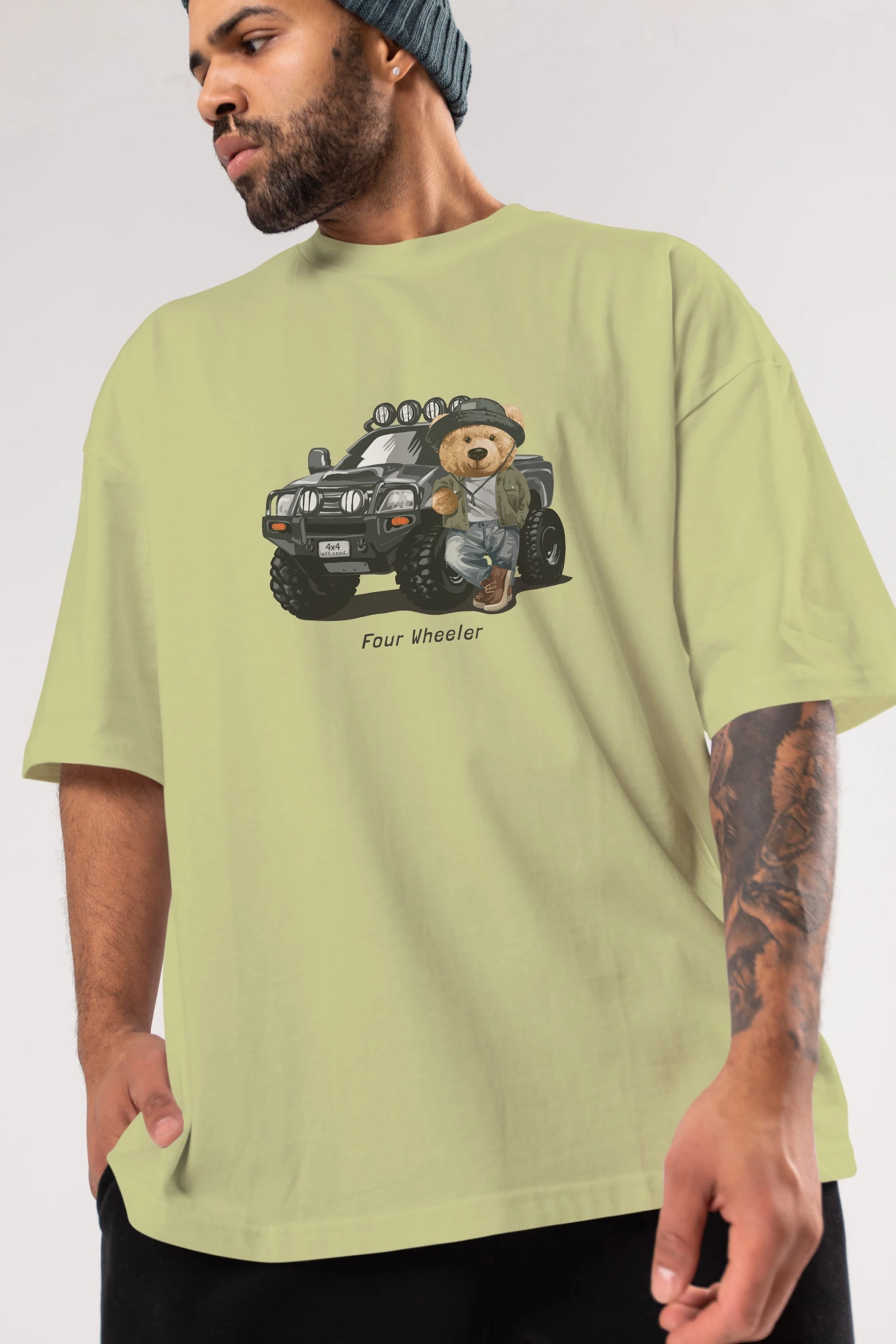 Teddy Bear Off Road Ön Baskılı Oversize t-shirt Erkek Kadın Unisex %100 Pamuk