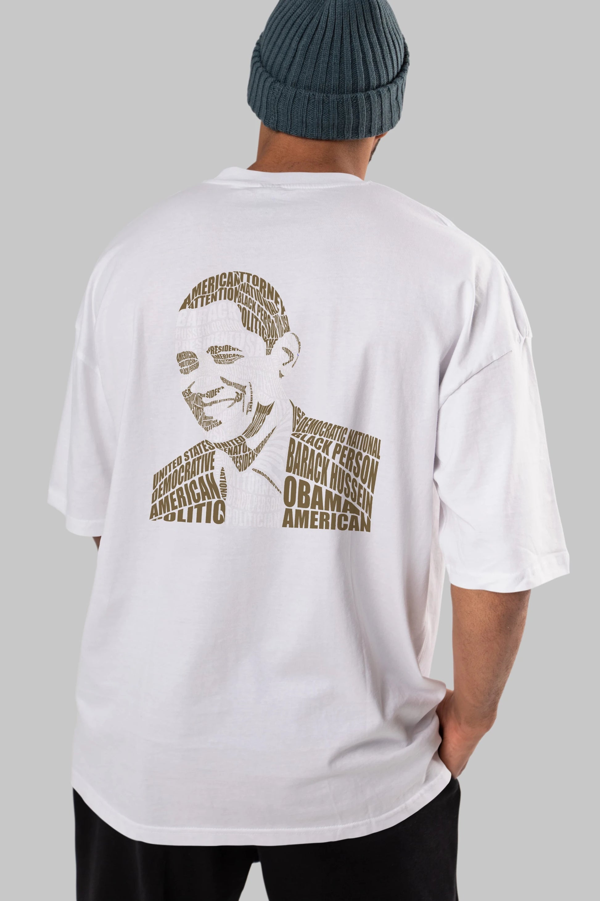 Obama Calligram Arka Baskılı Oversize t-shirt %100 pamuk Erkek Kadın Unisex