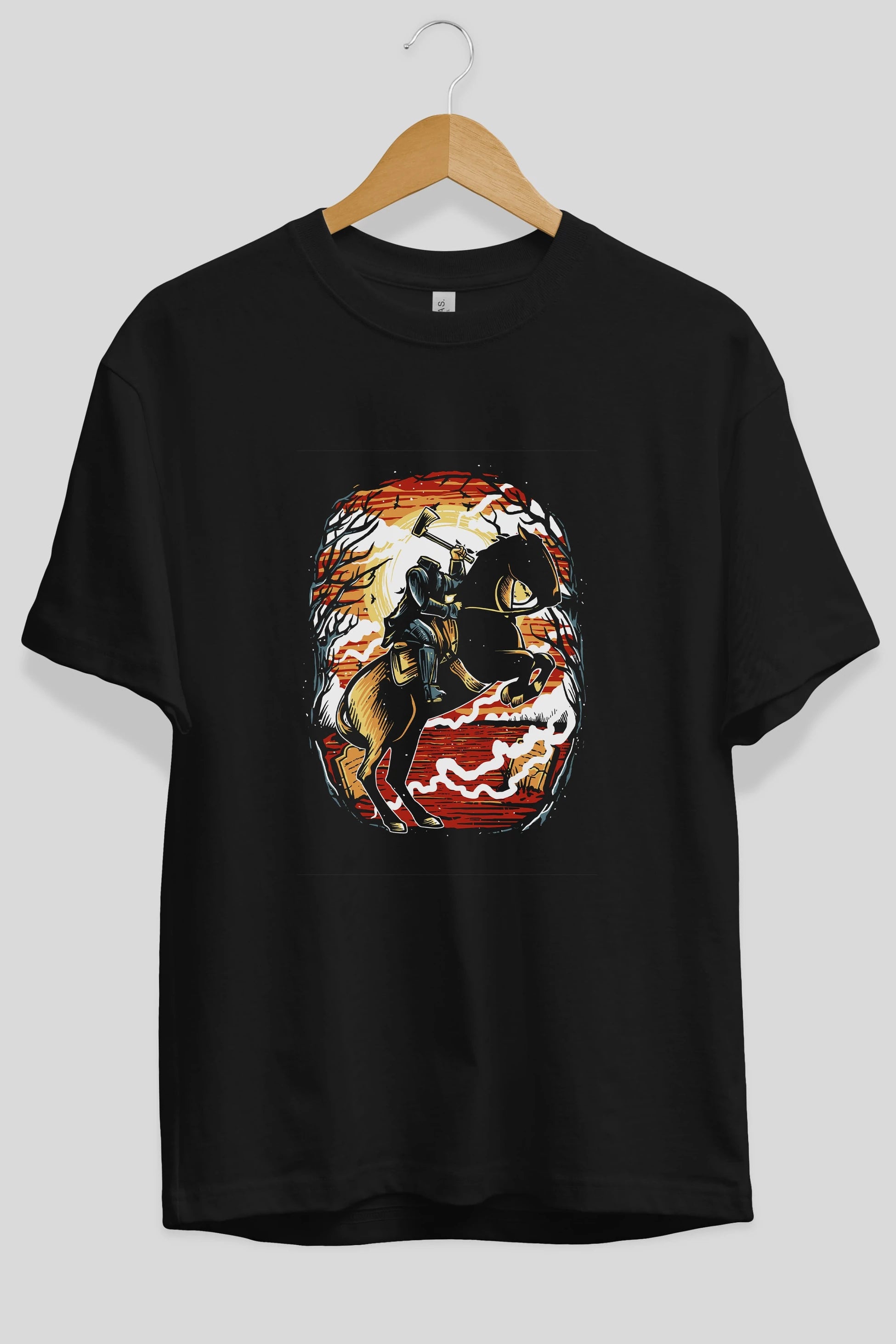 Headless Horseman Ön Baskılı Oversize t-shirt Erkek Kadın Unisex %100 Pamuk tişort