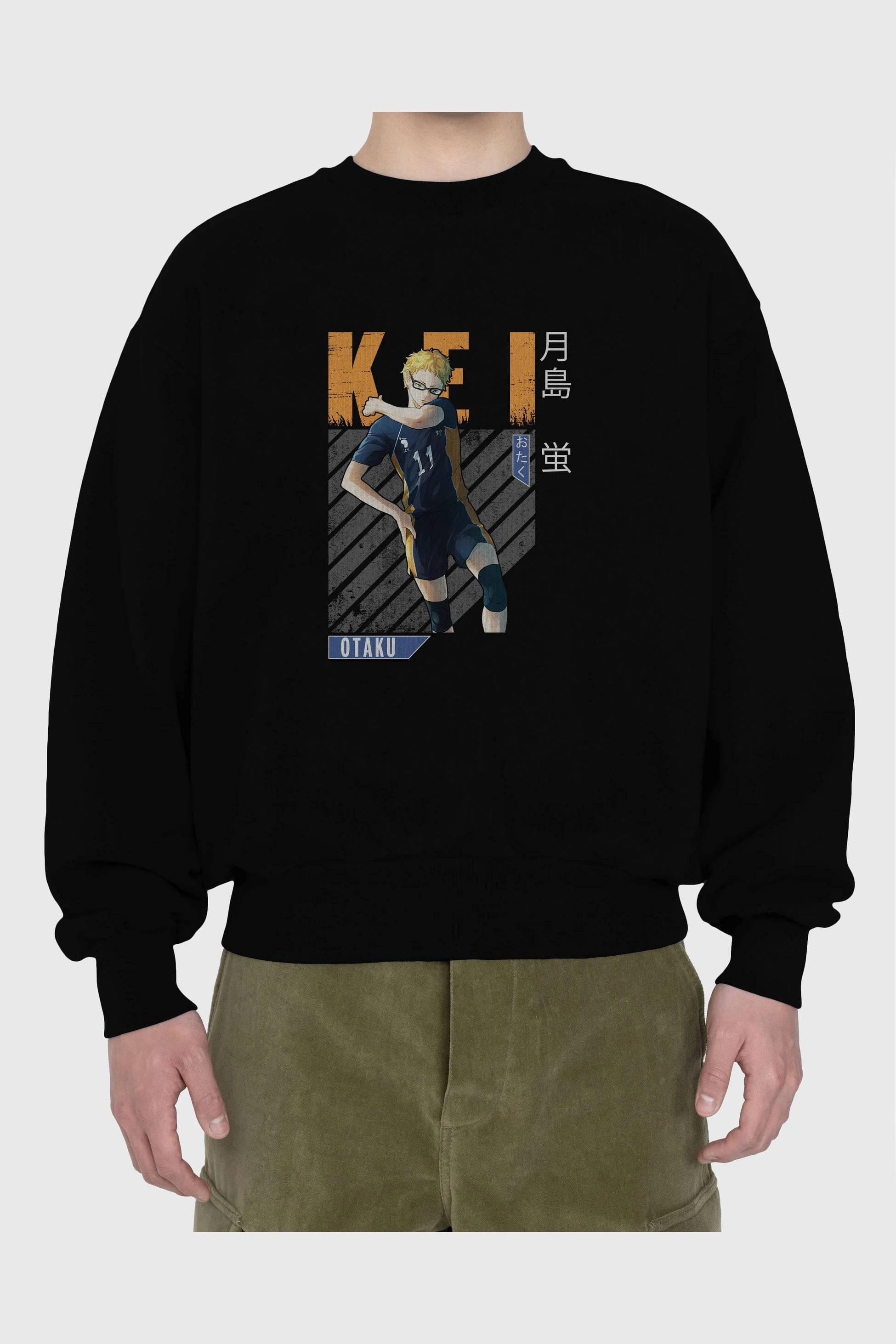 Kei Tsukishima 2 Anime Ön Baskılı Oversize Sweatshirt Erkek Kadın Unisex