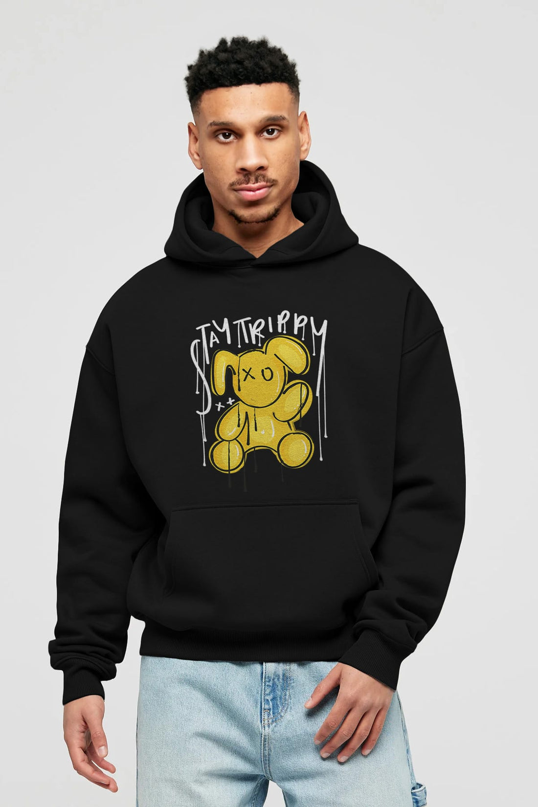 Stay Trippy Bear Ön Baskılı Hoodie Oversize Kapüşonlu Sweatshirt Erkek Kadın Unisex