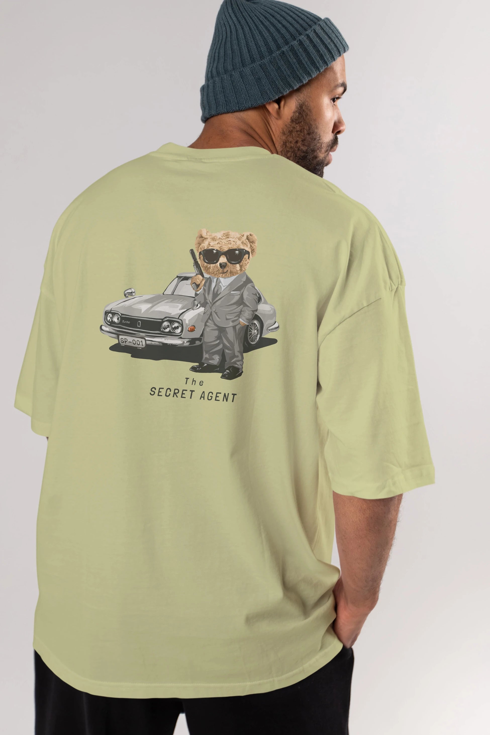 Teddy Bear The Secret Agent Arka Baskılı Oversize t-shirt Erkek Kadın Unisex %100 Pamuk