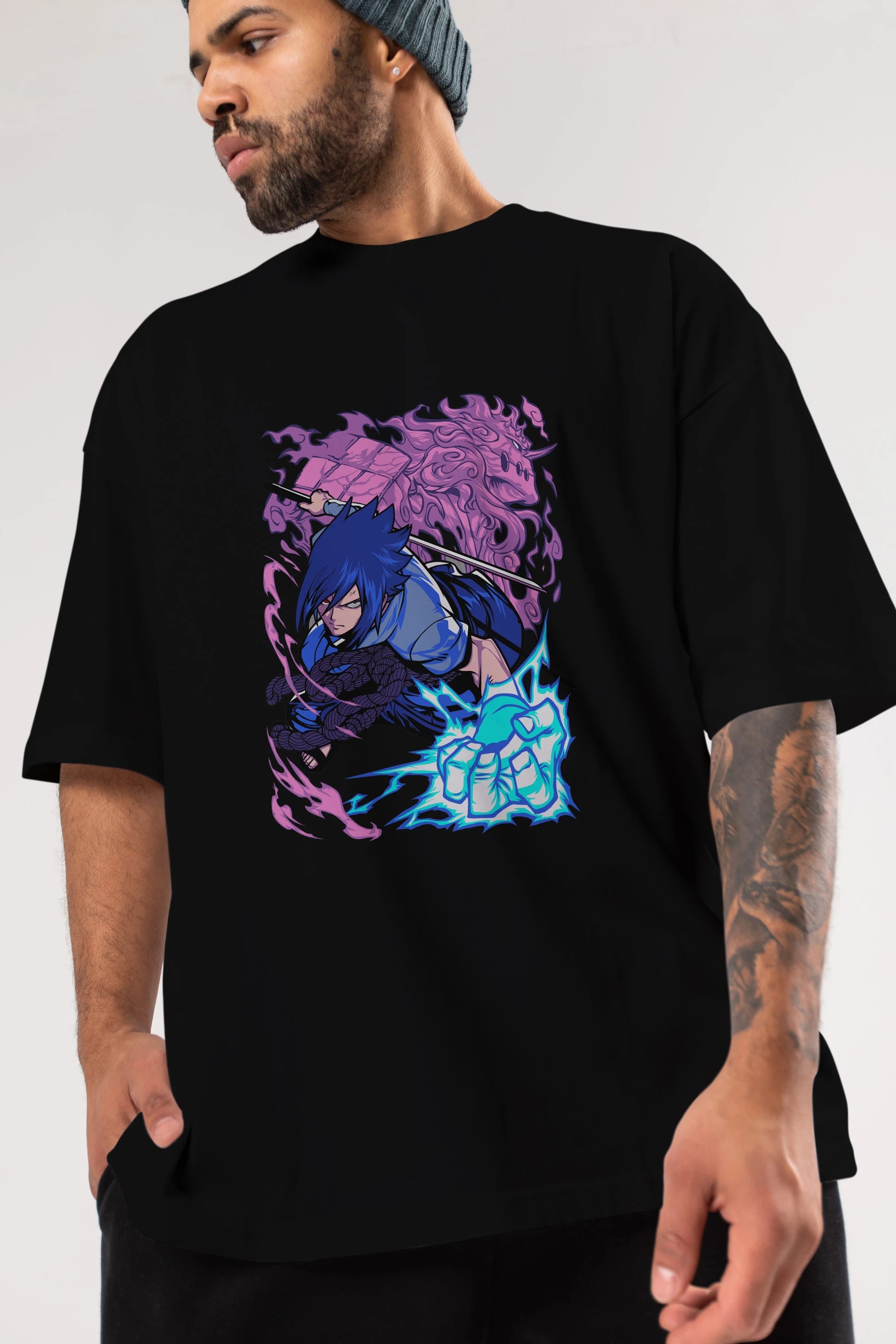 NARUTO SASUKE UCHIHA 2 Anime Ön Baskılı Oversize t-shirt %100 pamuk Erkek Kadın Unisex