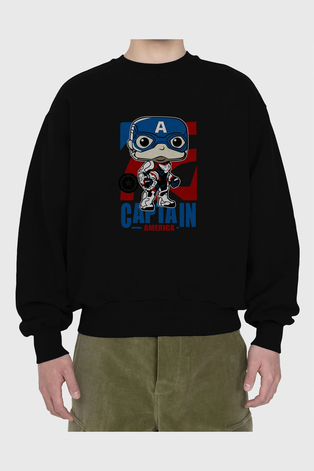 Captain America Ön Baskılı Oversize Sweatshirt Erkek Kadın Unisex