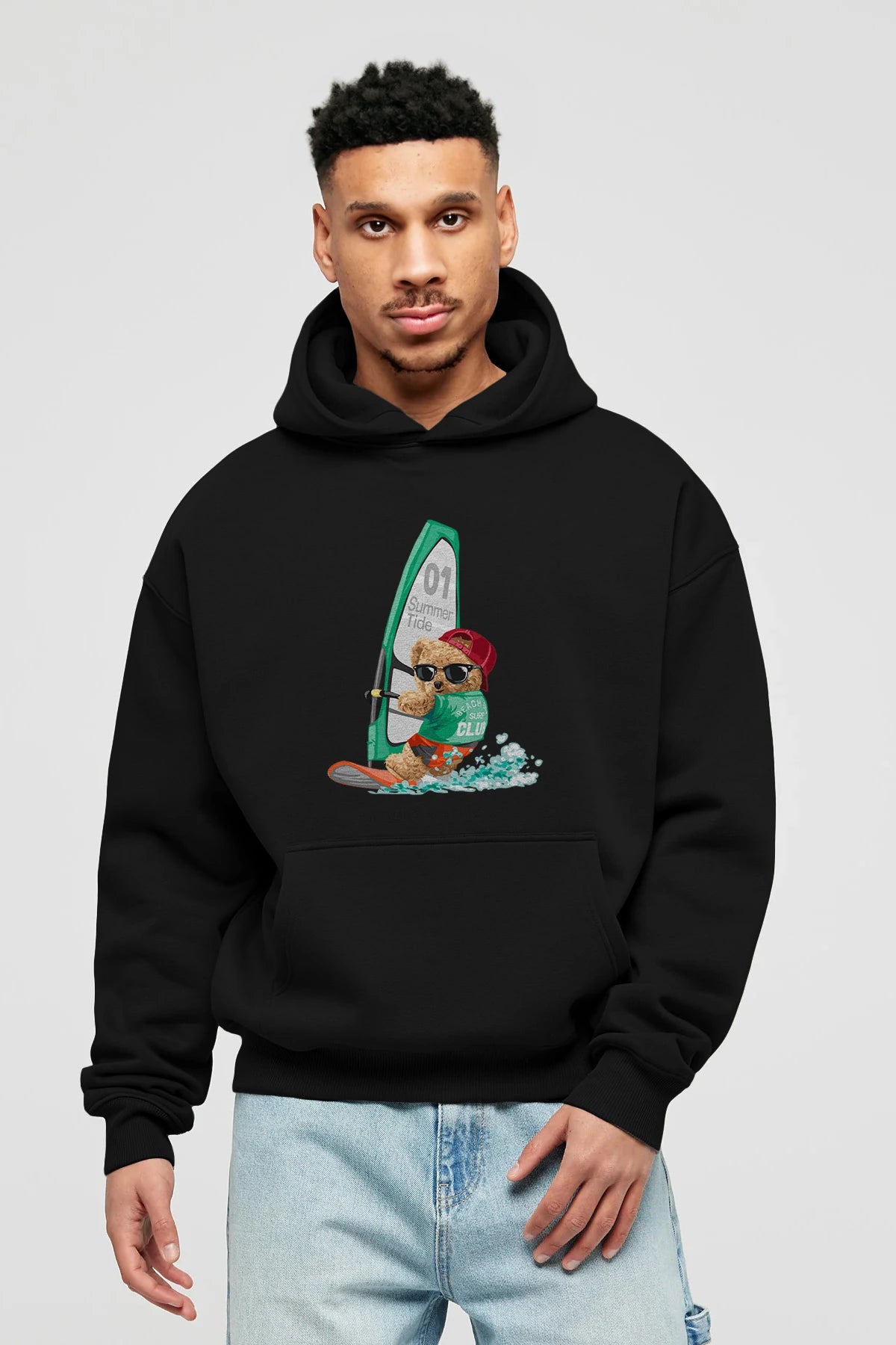 Teddy Bear Summer Tide Ön Baskılı Hoodie Oversize Kapüşonlu Sweatshirt Erkek Kadın Unisex
