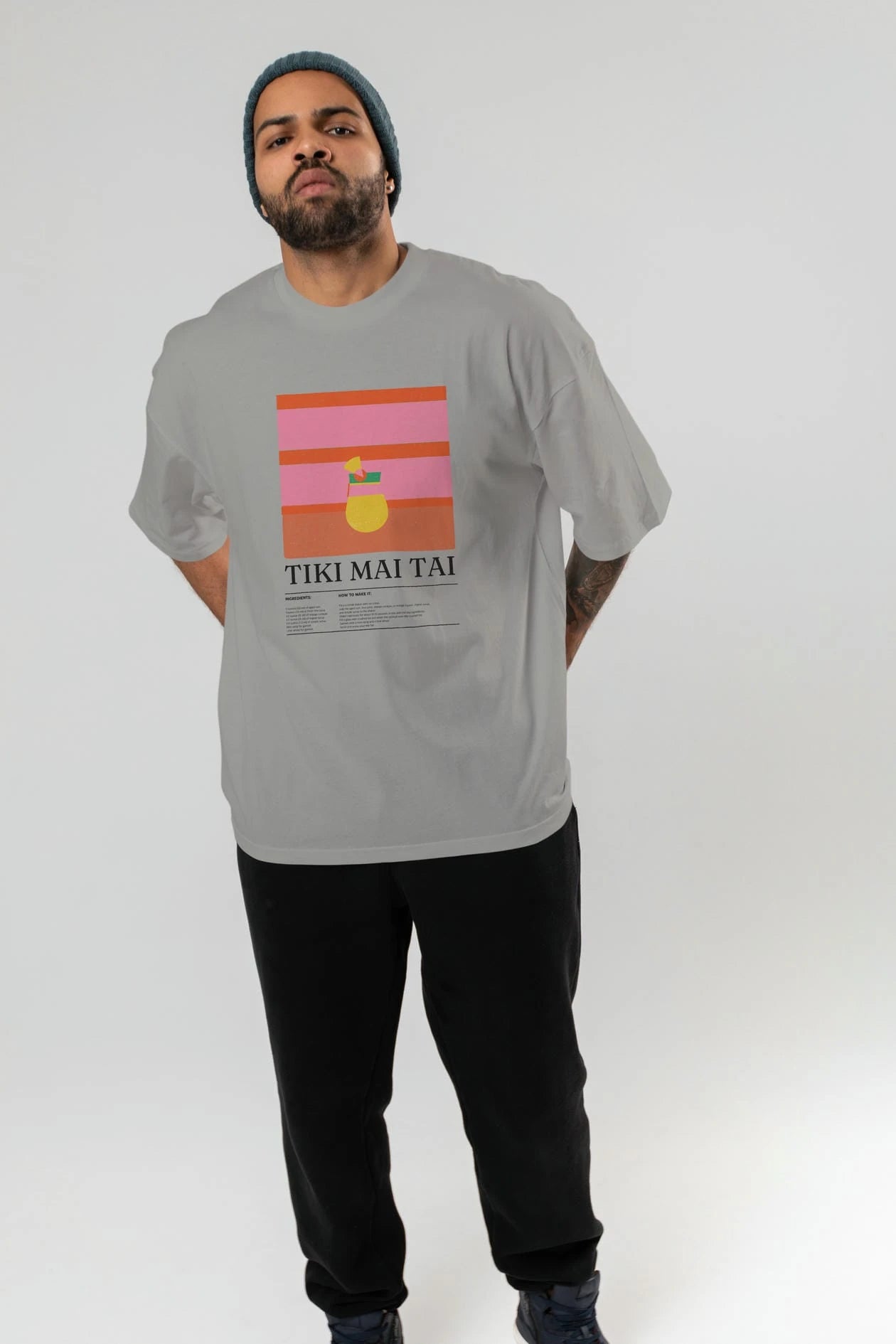 Tiki Mai Tai Kokteyl Ön Baskılı Oversize t-shirt Erkek Kadın %100 Pamuk Bisiklet Yaka tişort