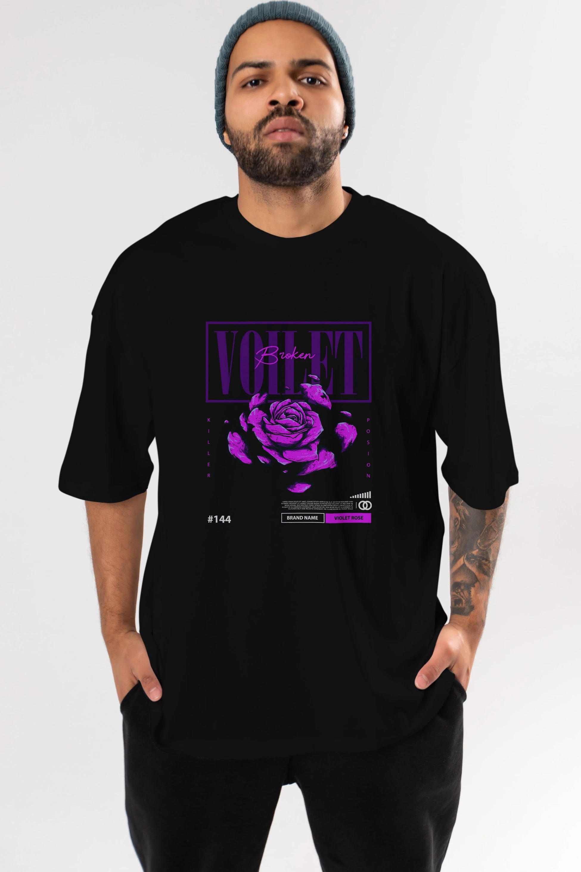 Voilet Broken Ön Baskılı Oversize t-shirt Erkek Kadın Unisex