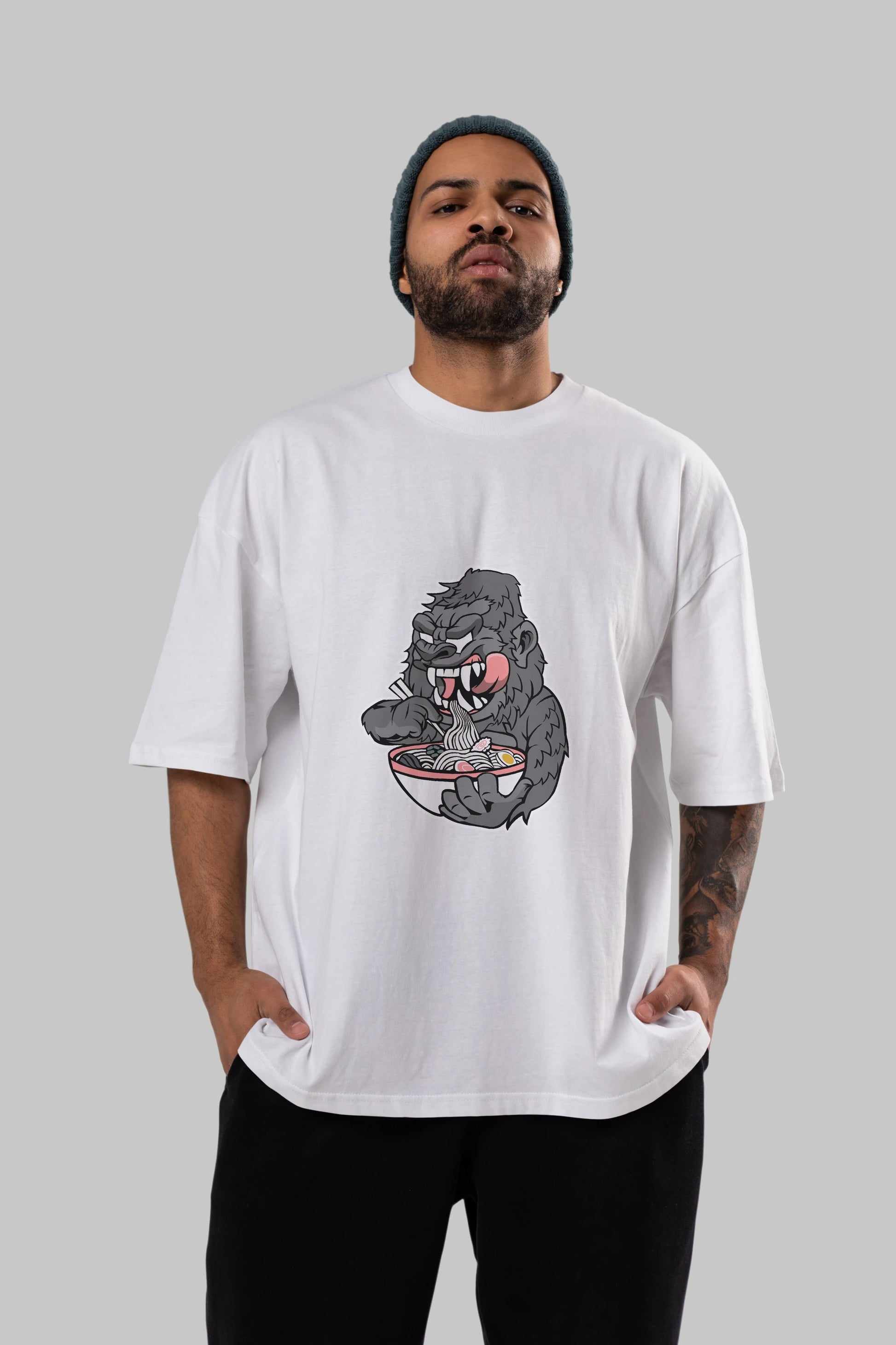 Big Gorilla Ramen Ön Baskılı Oversize t-shirt Erkek Kadın Unisex %100 Pamuk tişort