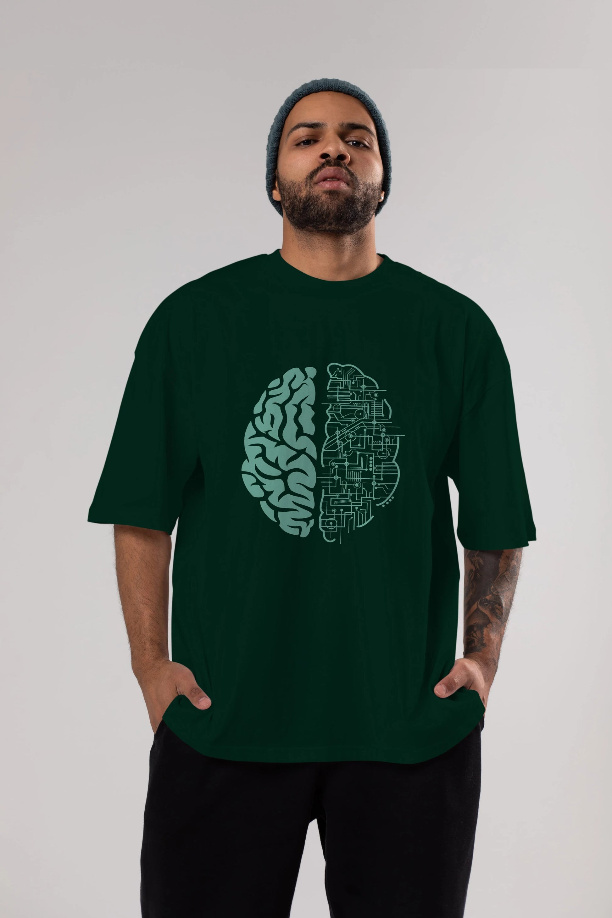 Electric Brain Ön Baskılı Oversize t-shirt %100 pamuk Erkek Kadın Unisex