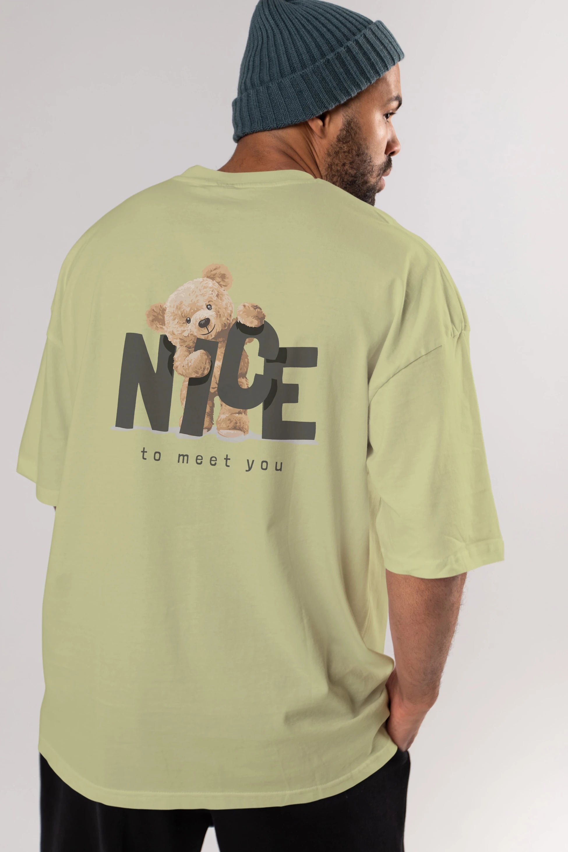 Teddy Nıce To Meet You Arka Baskılı Oversize t-shirt Erkek Kadın Unisex %100 Pamuk