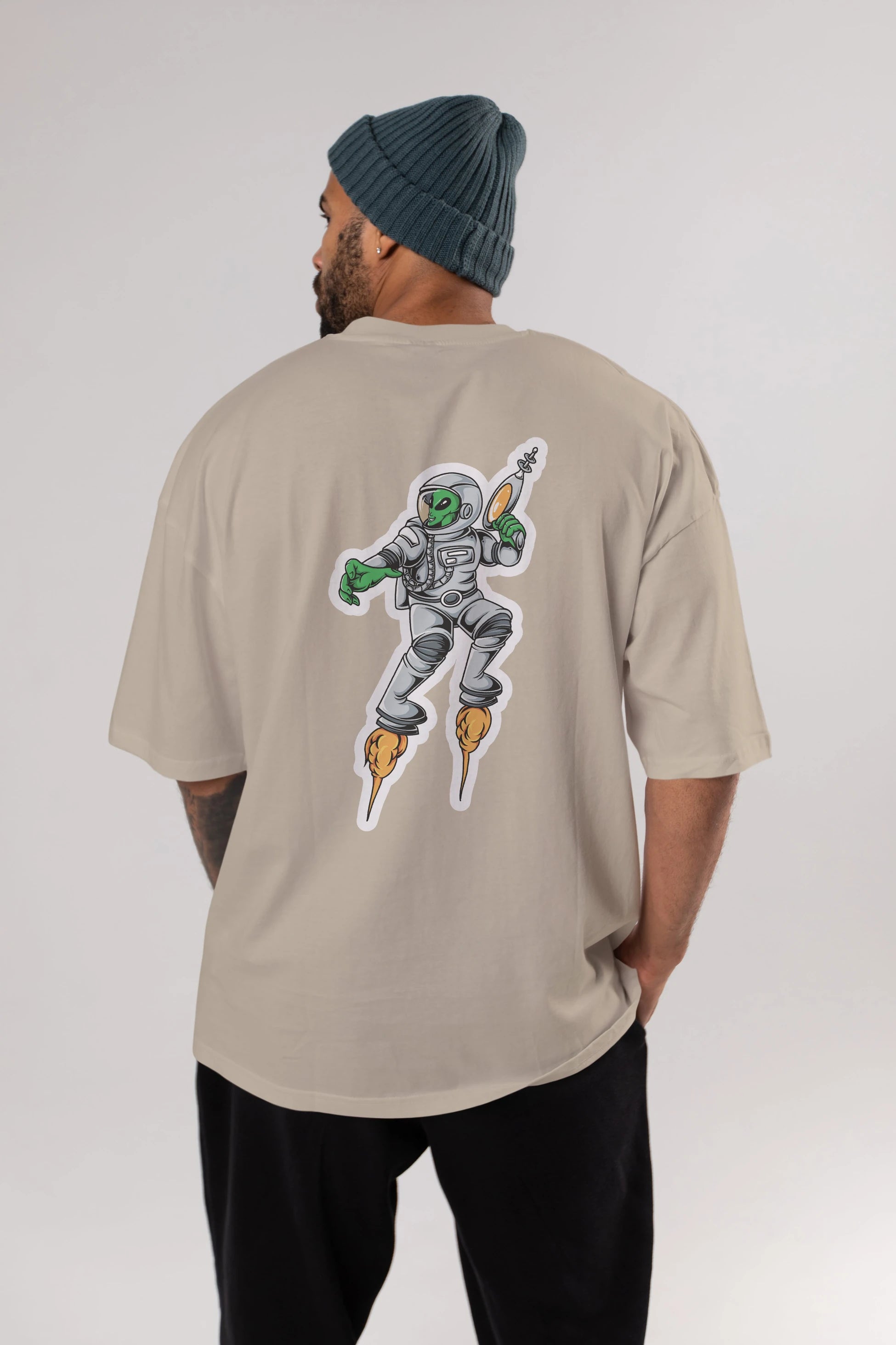 Alien Wars Sticker Arka Baskılı Oversize t-shirt Erkek Kadın Unisex