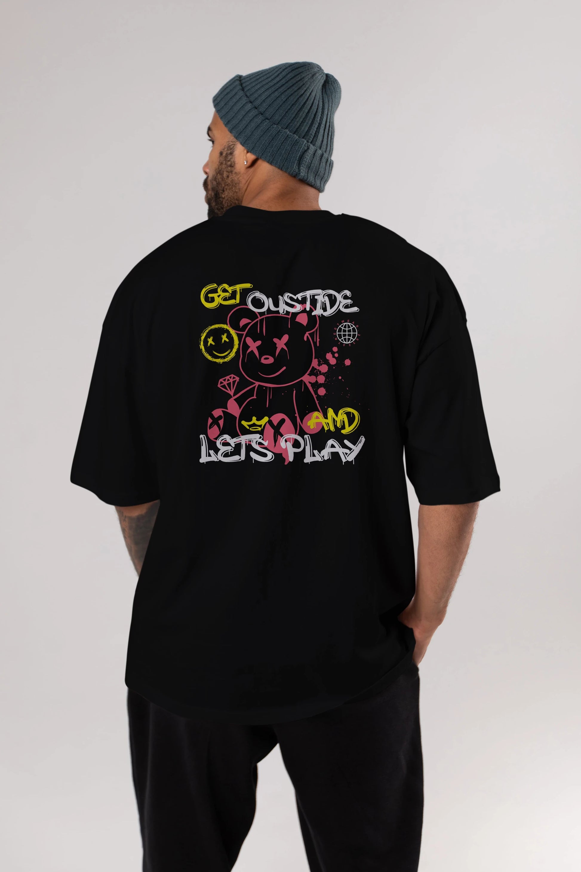 Get Outside Bear Arka Baskılı Oversize t-shirt Erkek Kadın Unisex