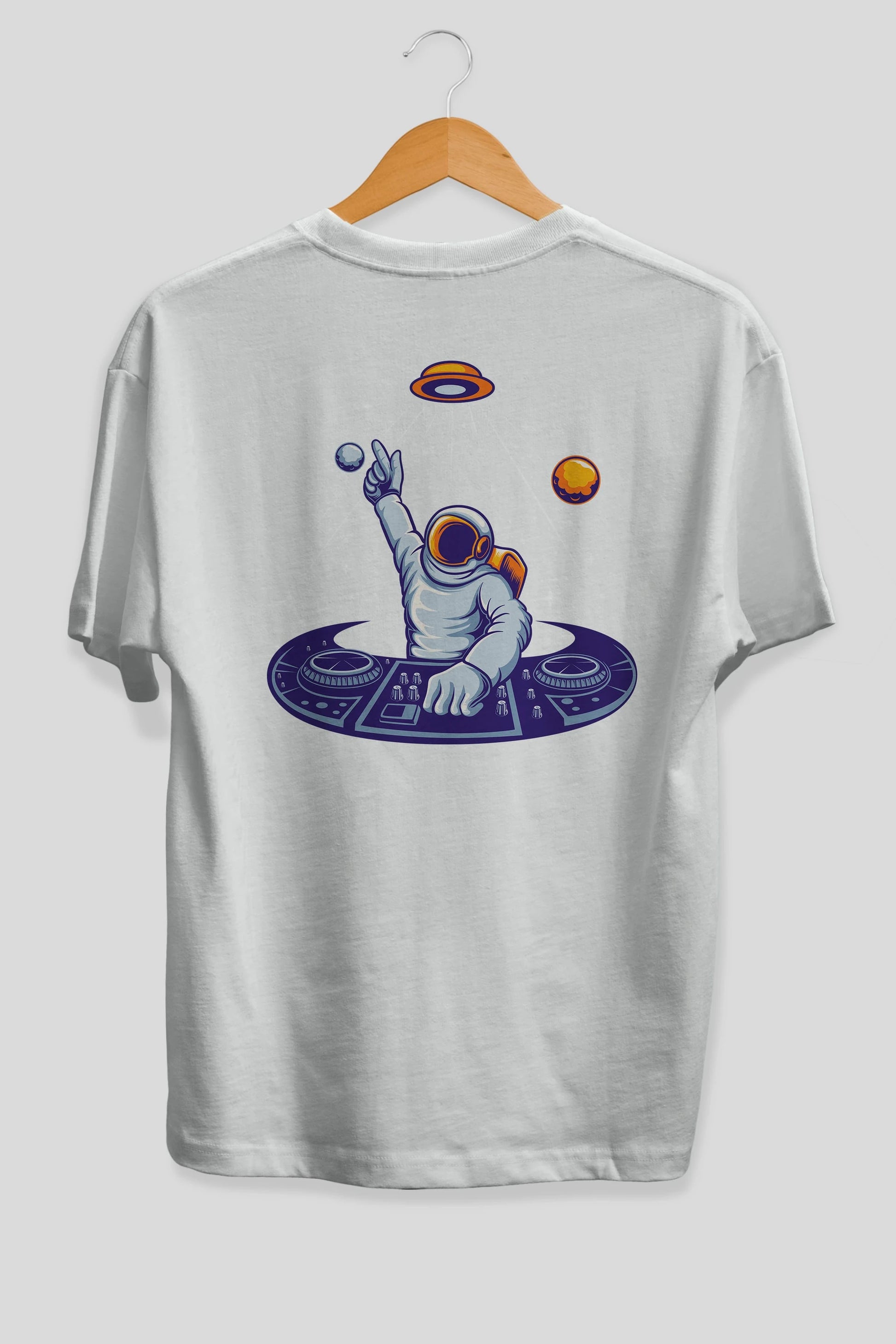 Astronaut Disk Jockey Party Arka Baskılı Oversize t-shirt Erkek Kadın Unisex