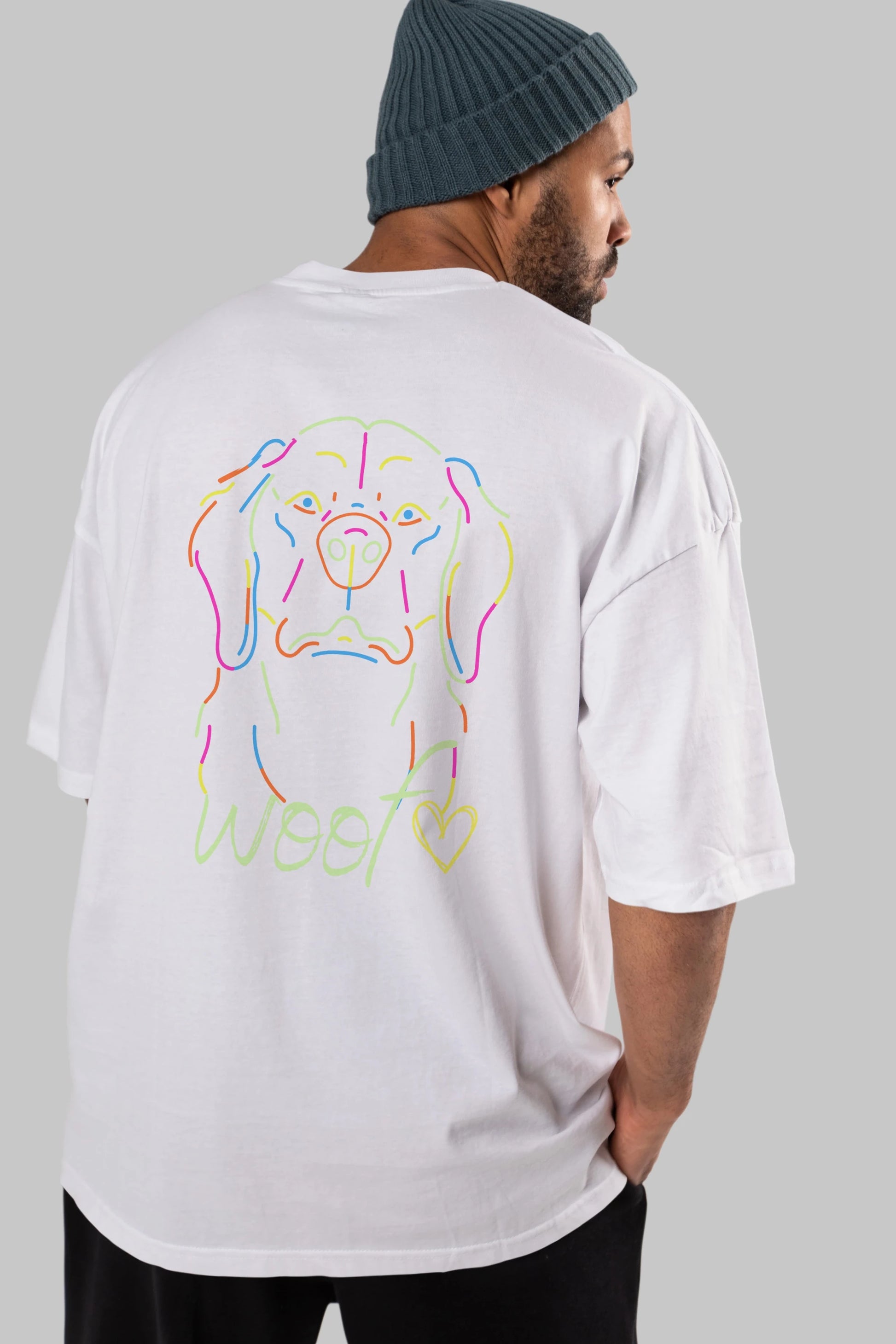 Neon Dog Arka Baskılı Oversize t-shirt Erkek Kadın Unisex