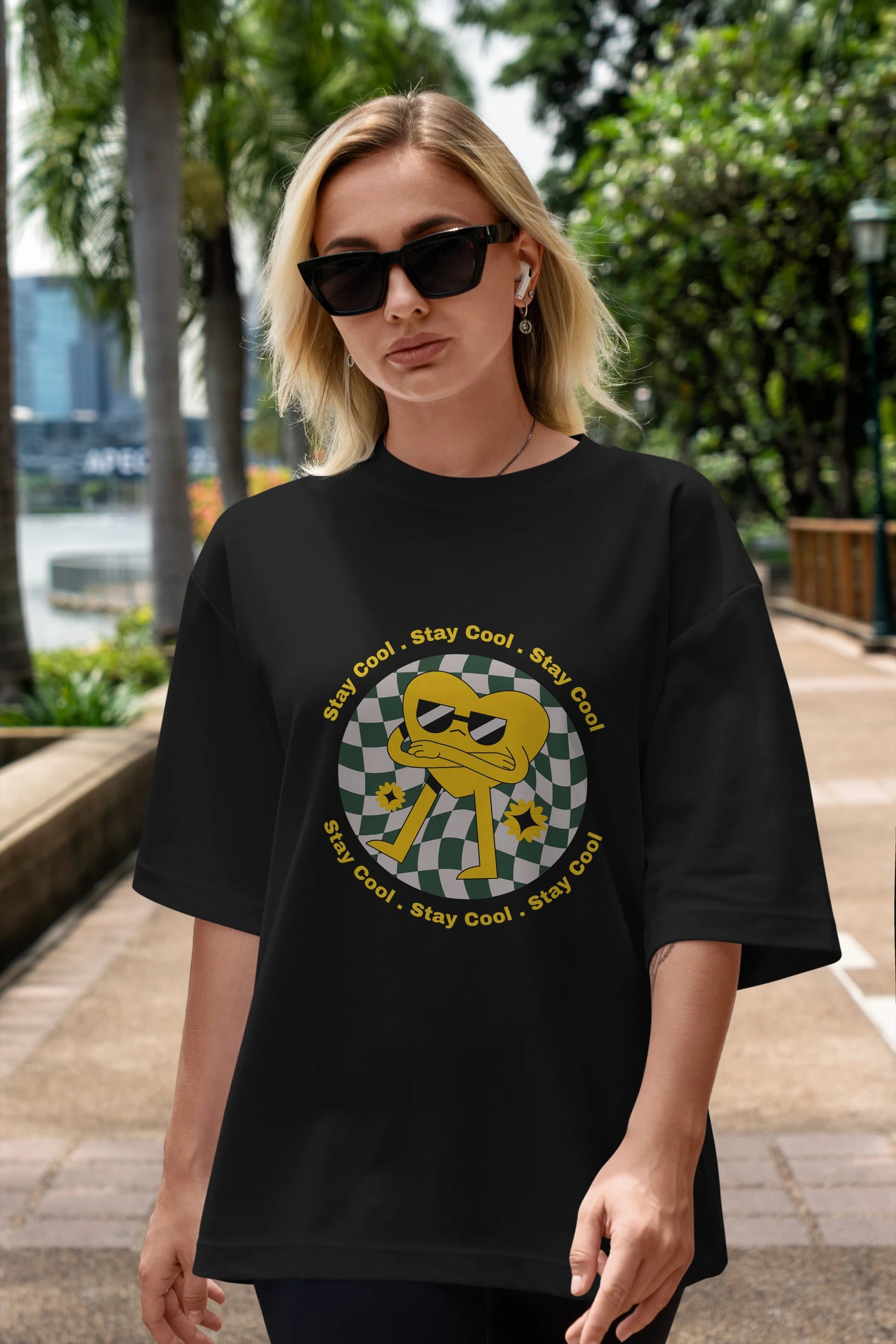Stay Cool Yazılı Ön Baskılı Oversize t-shirt Erkek Kadın Unisex