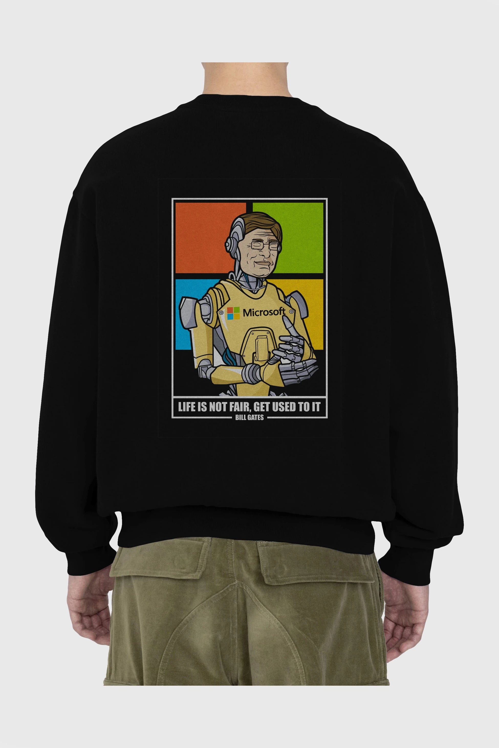 Bill Gates Robot Human Arka Baskılı Oversize Sweatshirt Erkek Kadın Unisex