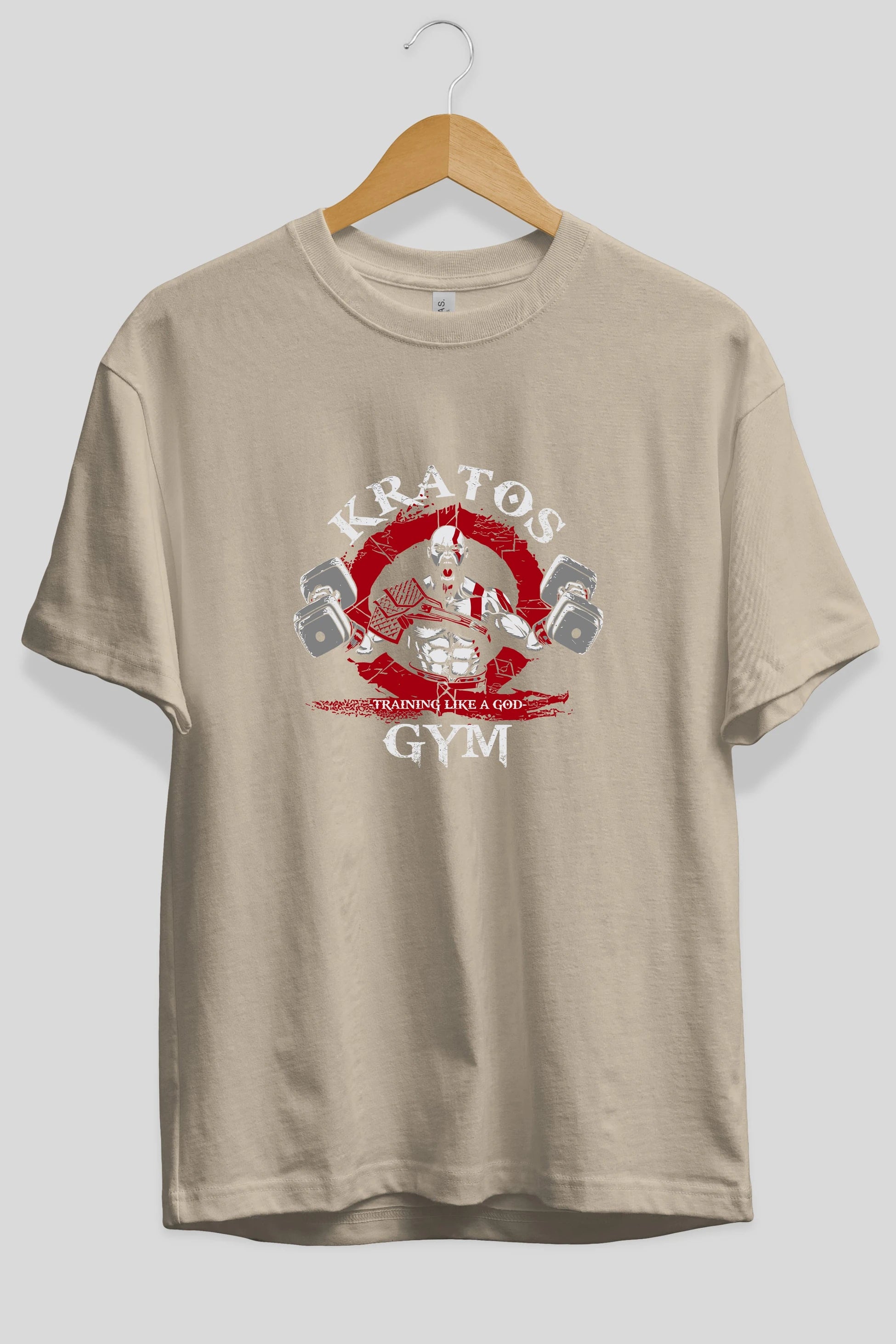 Kratos GYM Ön Baskılı Oversize t-shirt Erkek Kadın Unisex %100 Pamuk Bisiklet Yaka tişort