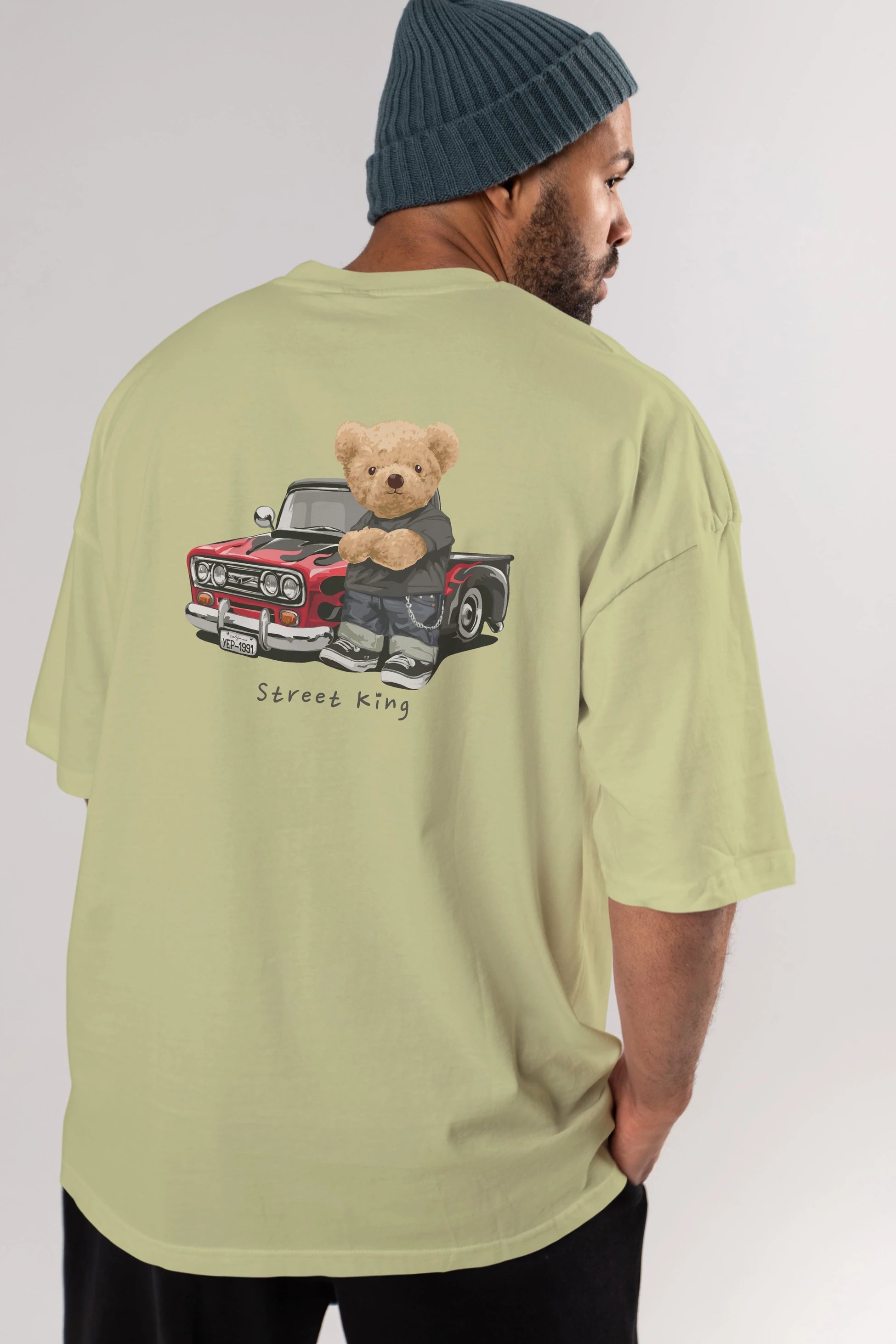 Teddy Bear Street King Arka Baskılı Oversize t-shirt Erkek Kadın Unisex %100 Pamuk