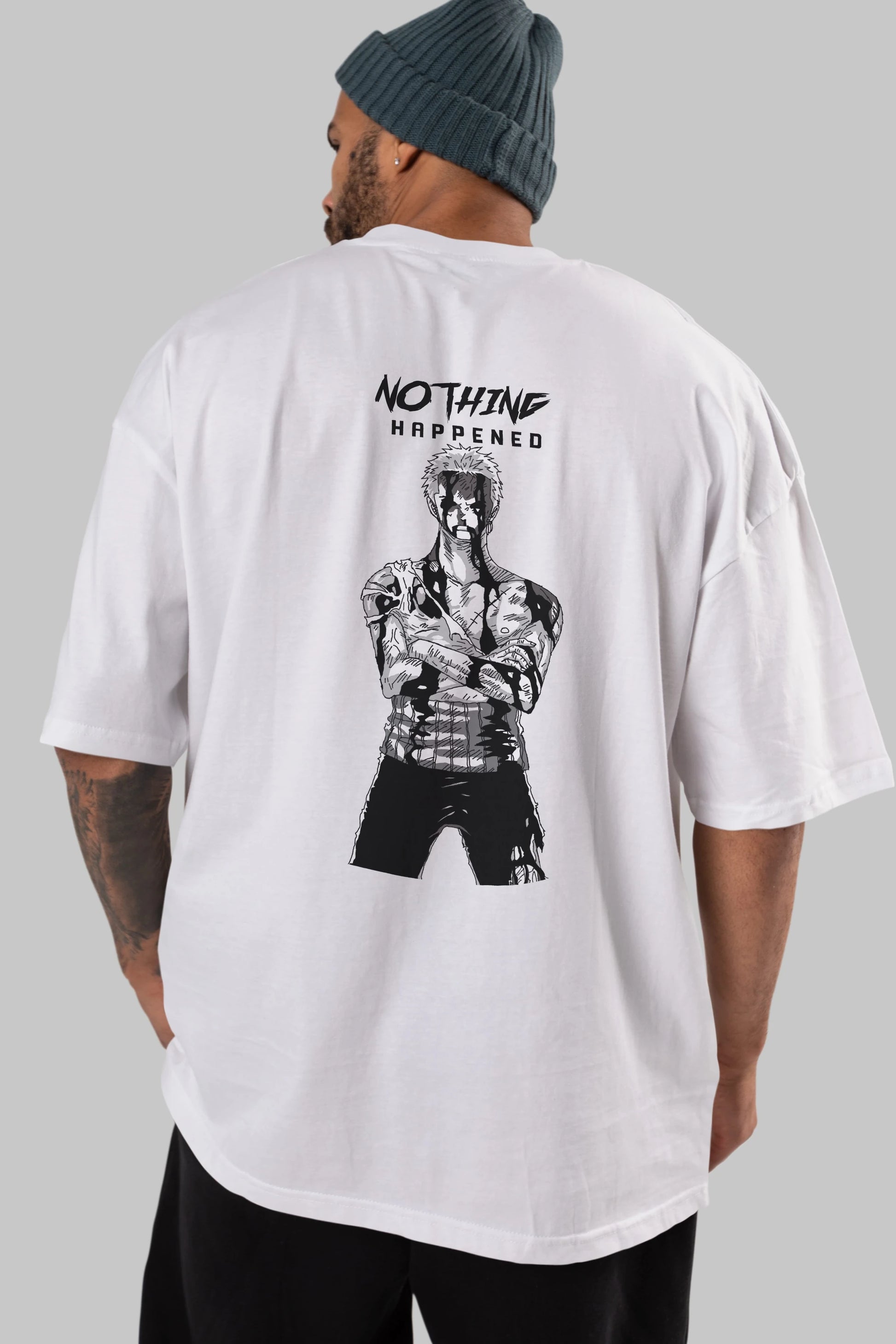 Roronoa Zoro 3 Anime Arka Baskılı Oversize t-shirt Erkek Kadın Unisex %100 pamuk tişort