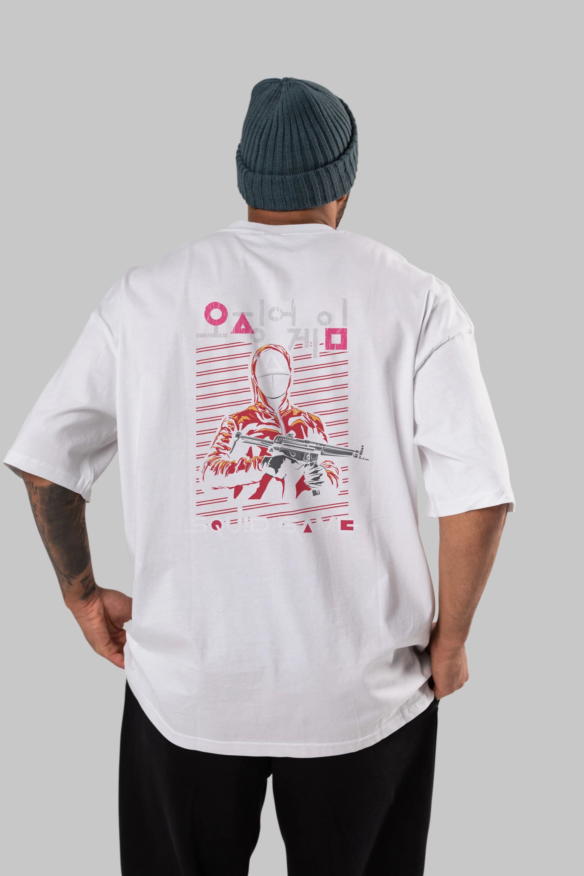 Squid Game (2) Arka Baskılı Oversize t-shirt Erkek Kadın Unisex %100 Pamuk Bisiklet Yaka tişort
