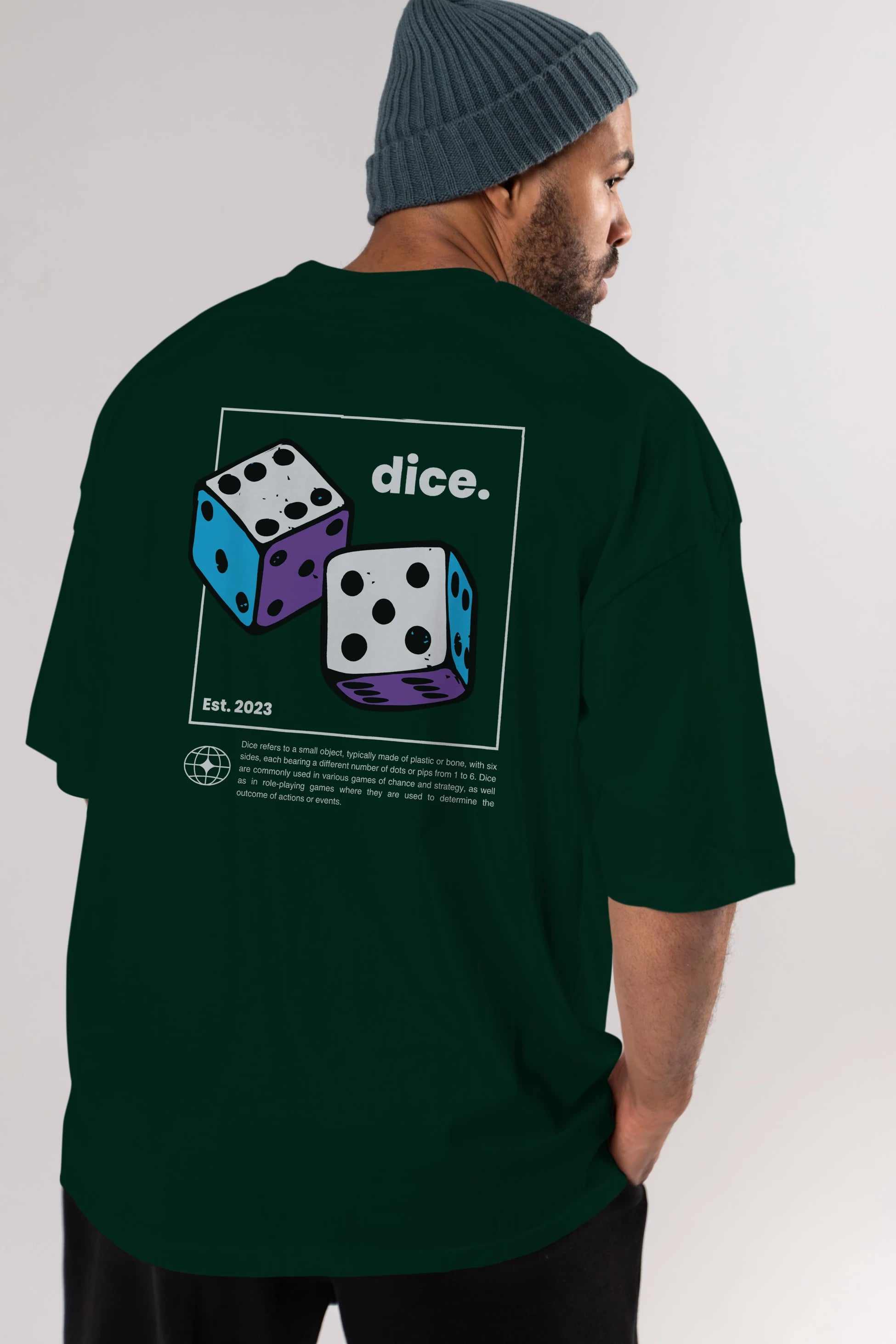 Dice Yazılı Arka Baskılı Oversize t-shirt Erkek Kadın Unisex