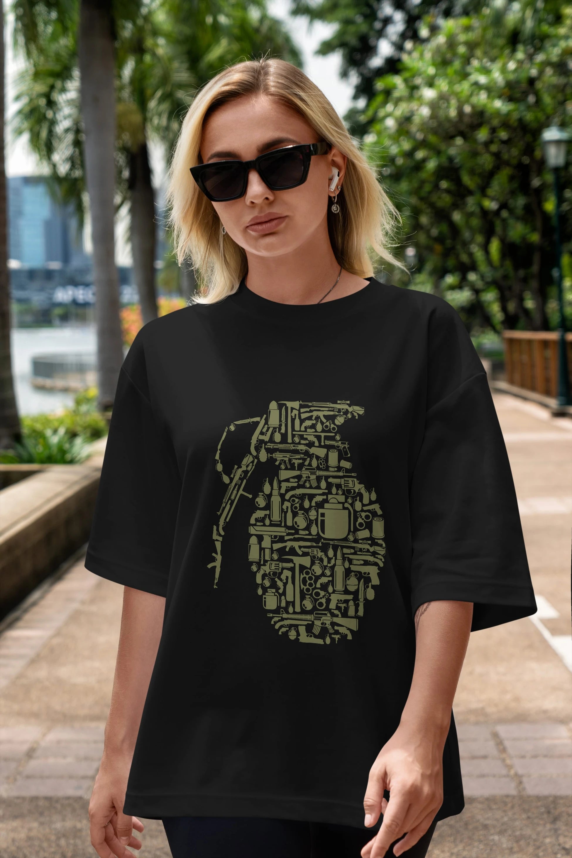Grenade Ön Baskılı Oversize t-shirt %100 pamuk Erkek Kadın Unisex