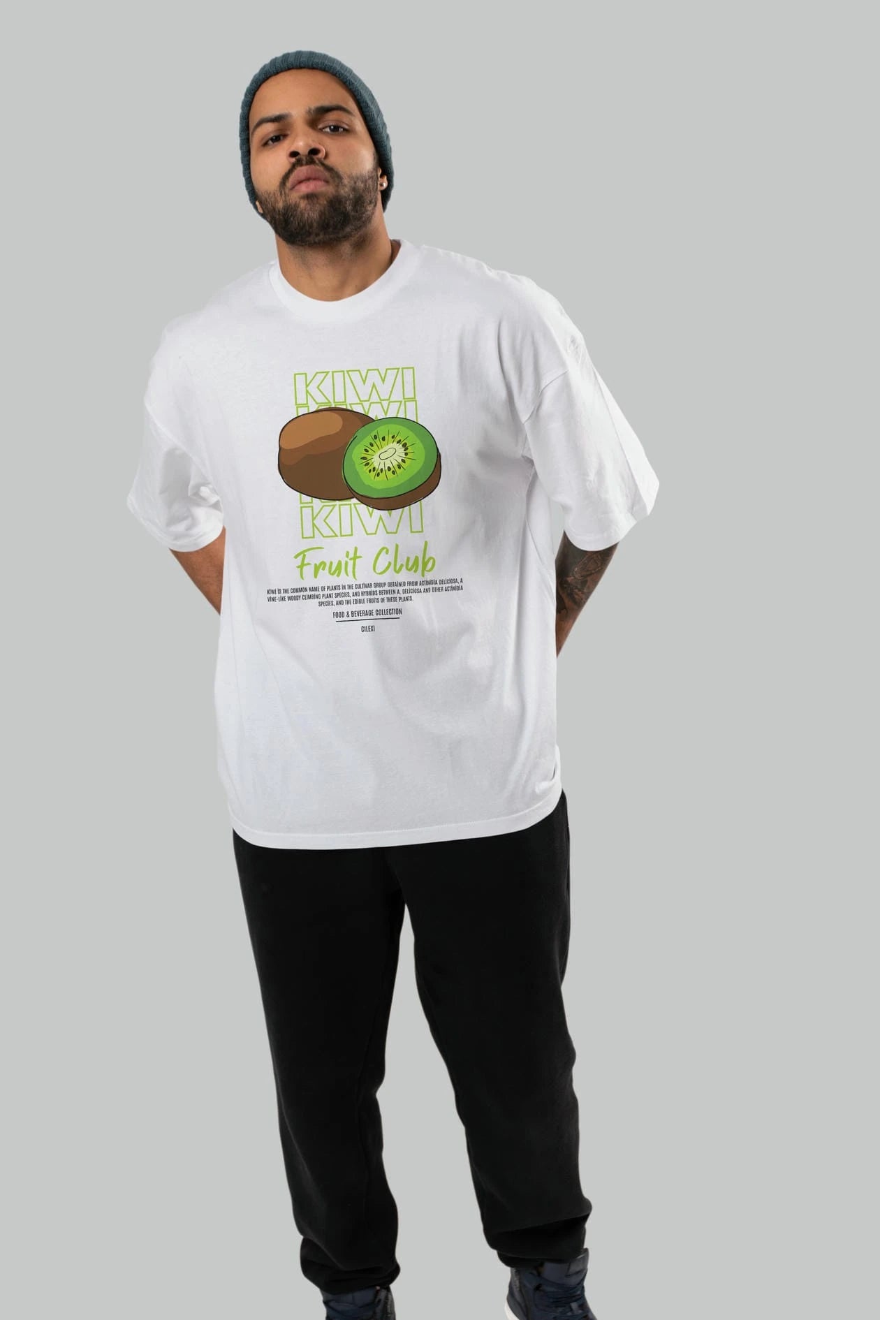 Kiwi Ön Baskılı Oversize t-shirt Erkek Kadın Pamuk Bisiklet Yaka tişort